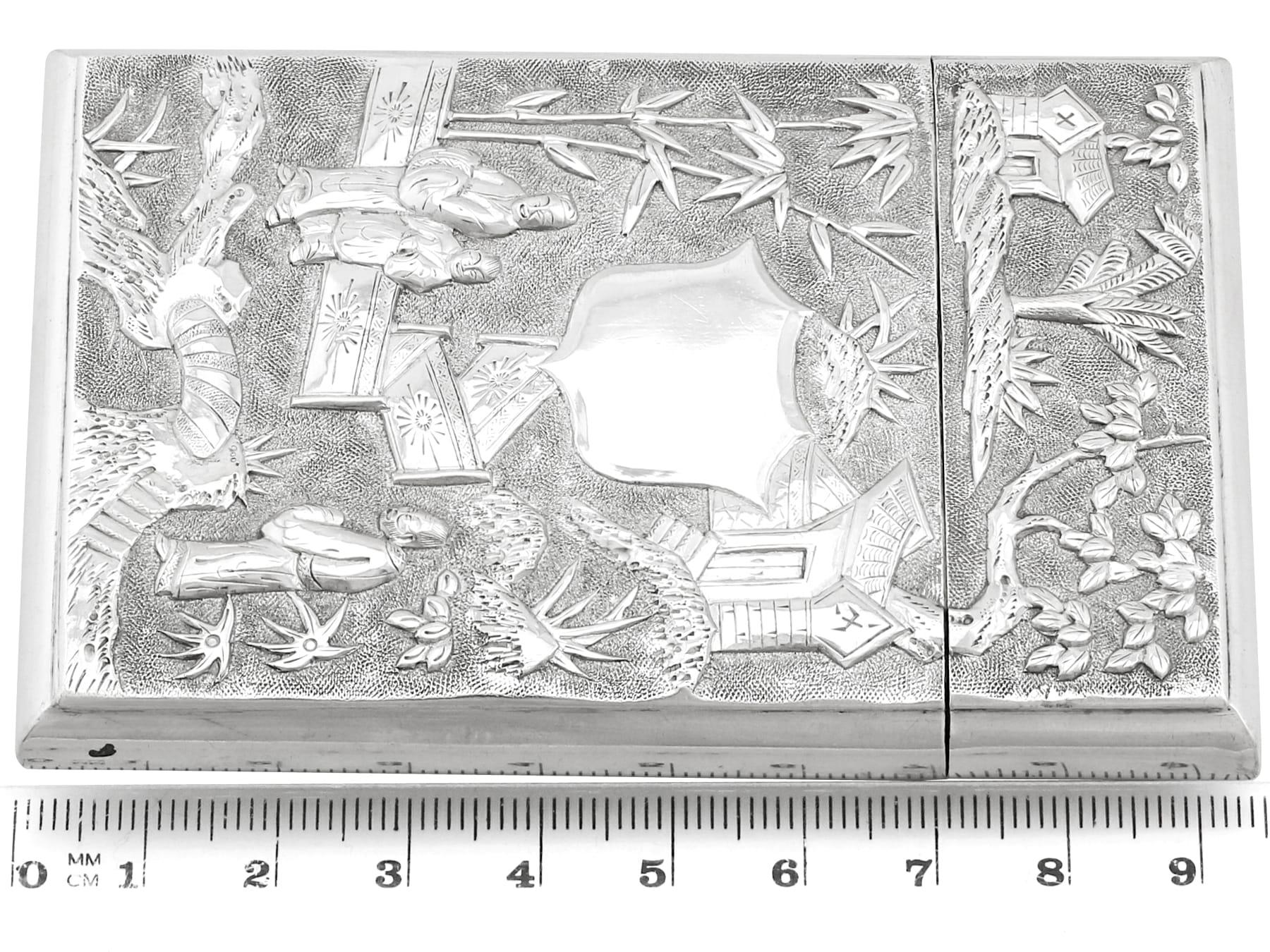 1870s Antique Chinese Export Silver Card Case For Sale 5