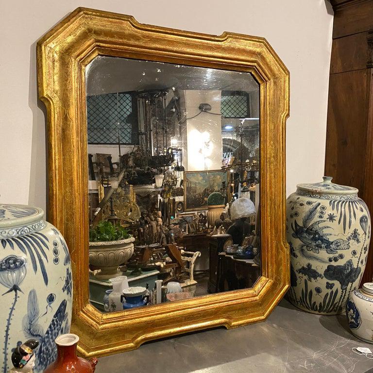 Louis Philippe 1870s Antique Gilded Wood Exagonal Sicilian Wall Mirror