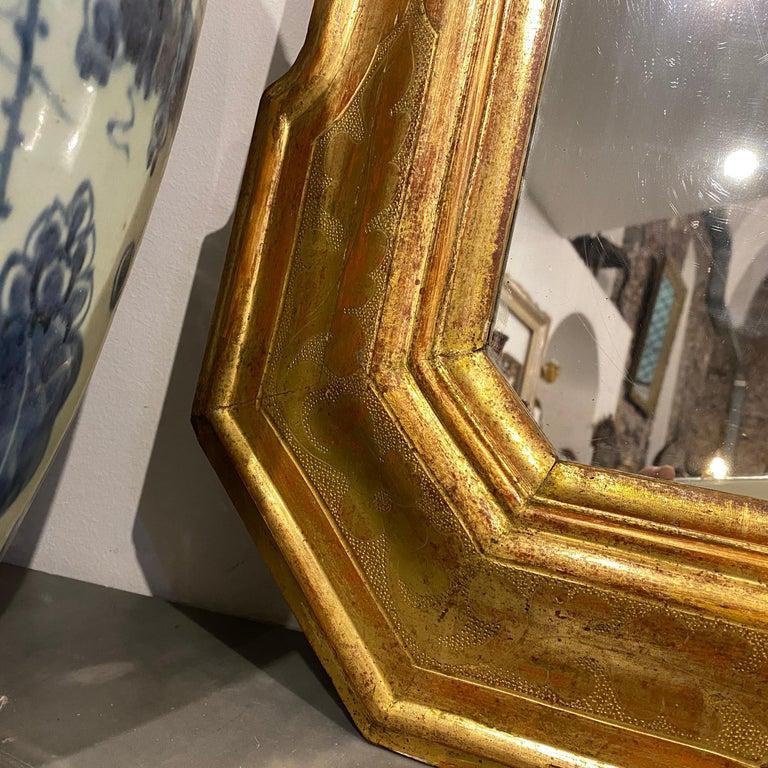 Italian 1870s Antique Gilded Wood Exagonal Sicilian Wall Mirror