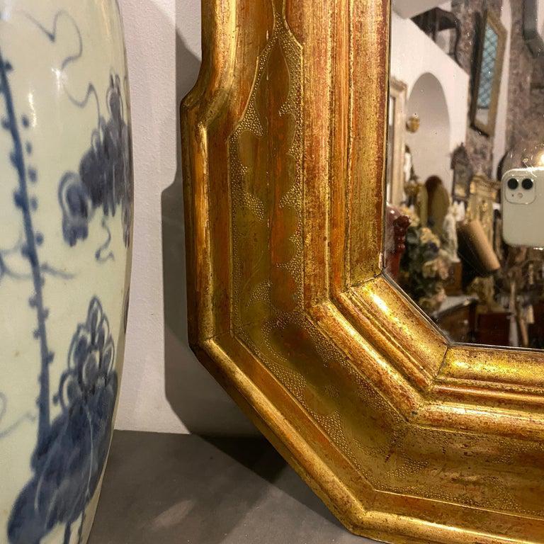 1870s Antique Gilded Wood Exagonal Sicilian Wall Mirror 4