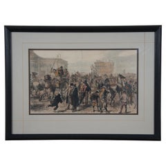 1870s Antique Hand Colored Woodcut Engraving Horse Market at Islington Framed