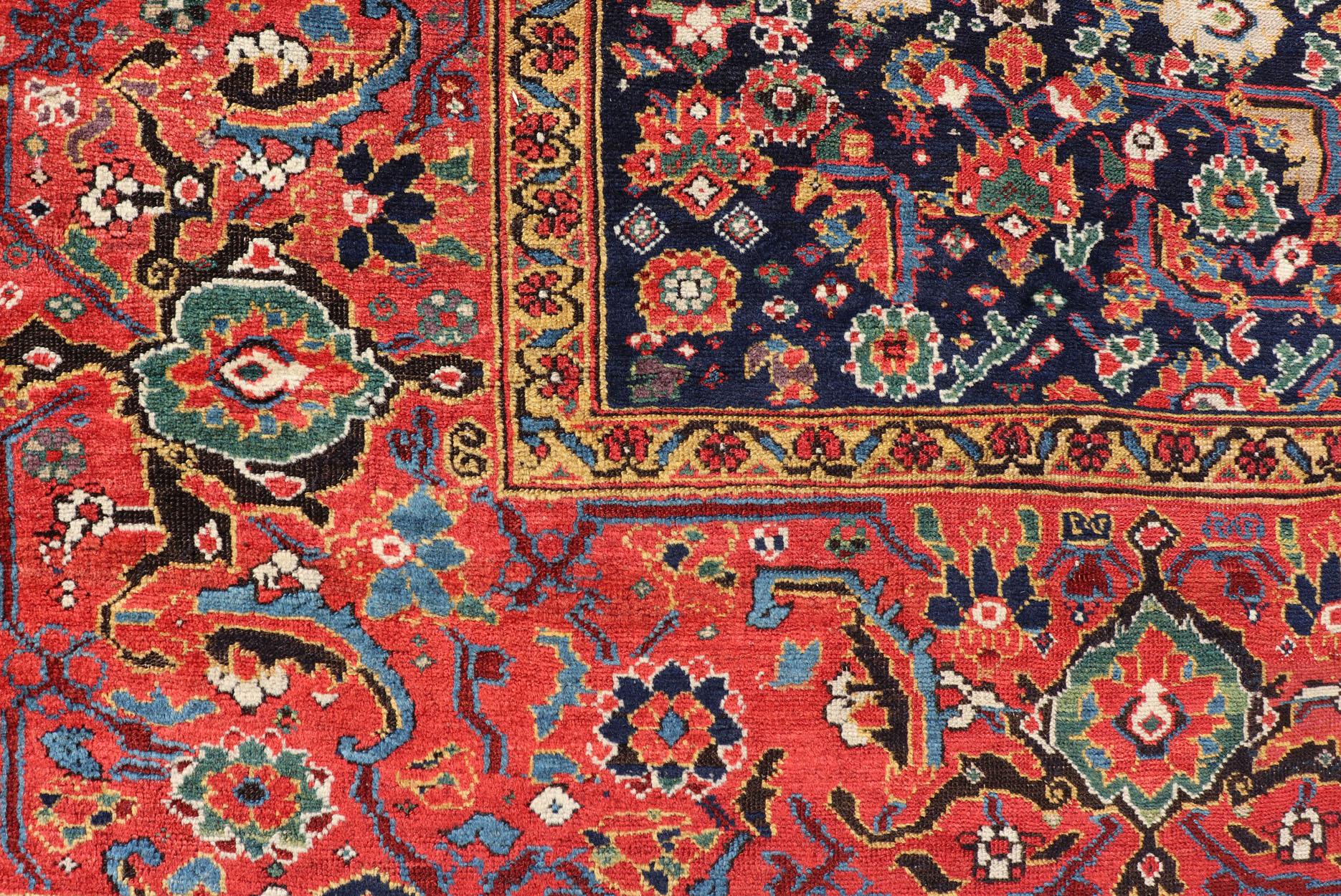 années 1870's Antique N.W. Grande galerie persane  Tapis à fond bleu, bordure rouge en vente 2
