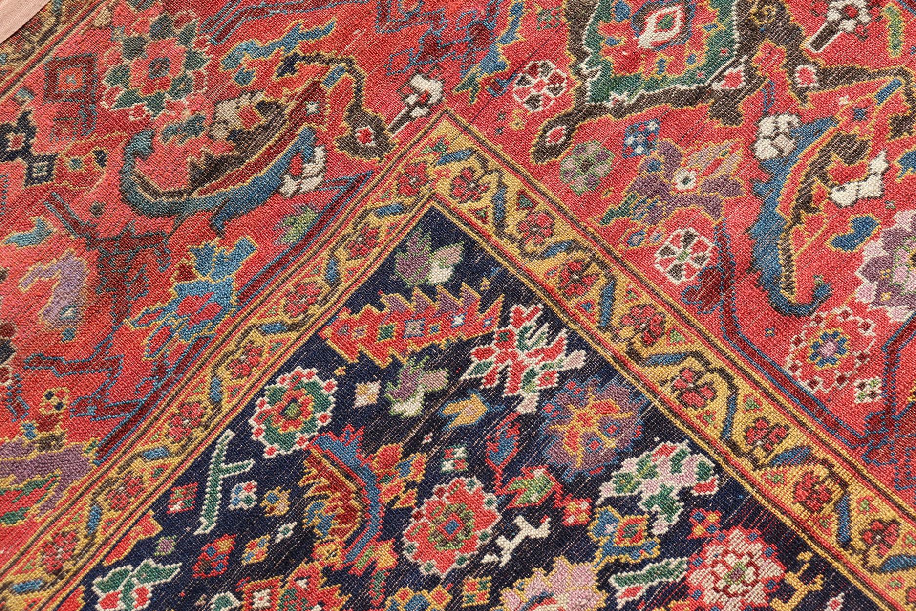 années 1870's Antique N.W. Grande galerie persane  Tapis à fond bleu, bordure rouge en vente 6