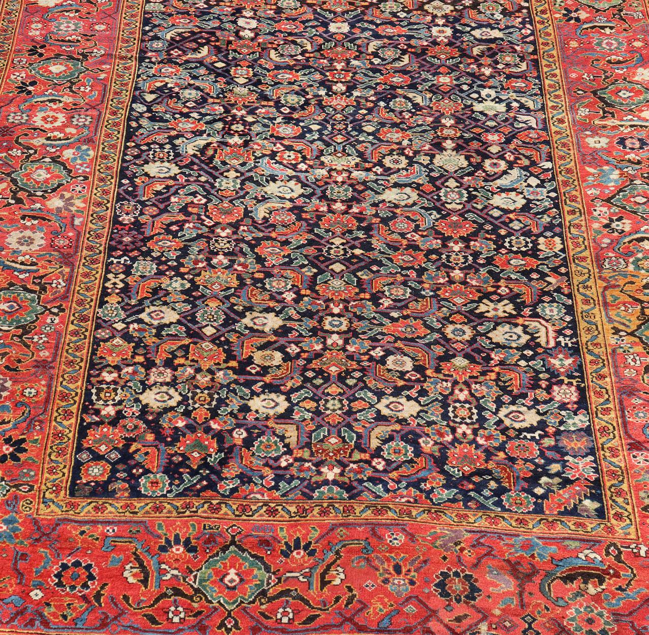 années 1870's Antique N.W. Grande galerie persane  Tapis à fond bleu, bordure rouge en vente 9