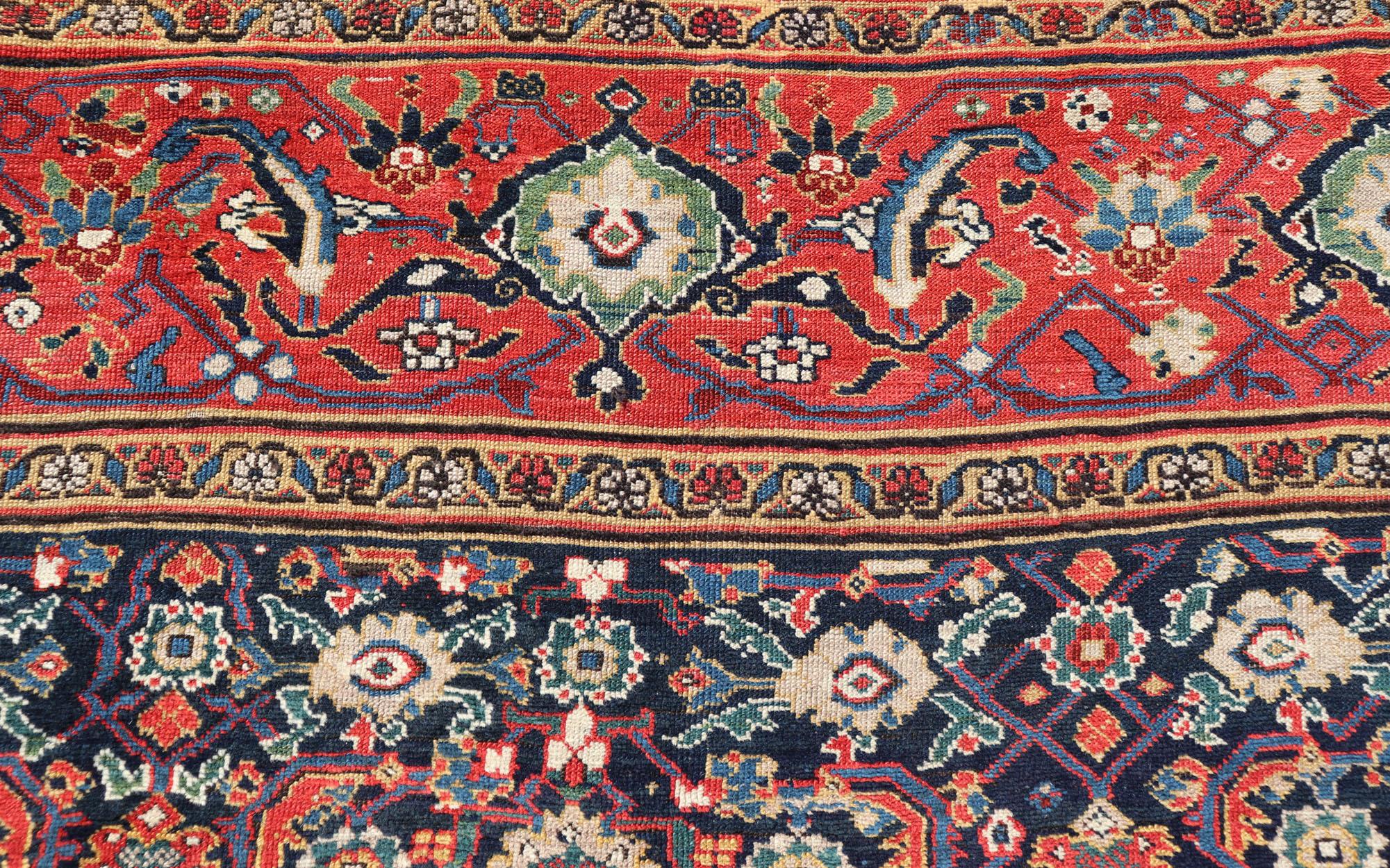 Perse années 1870's Antique N.W. Grande galerie persane  Tapis à fond bleu, bordure rouge en vente