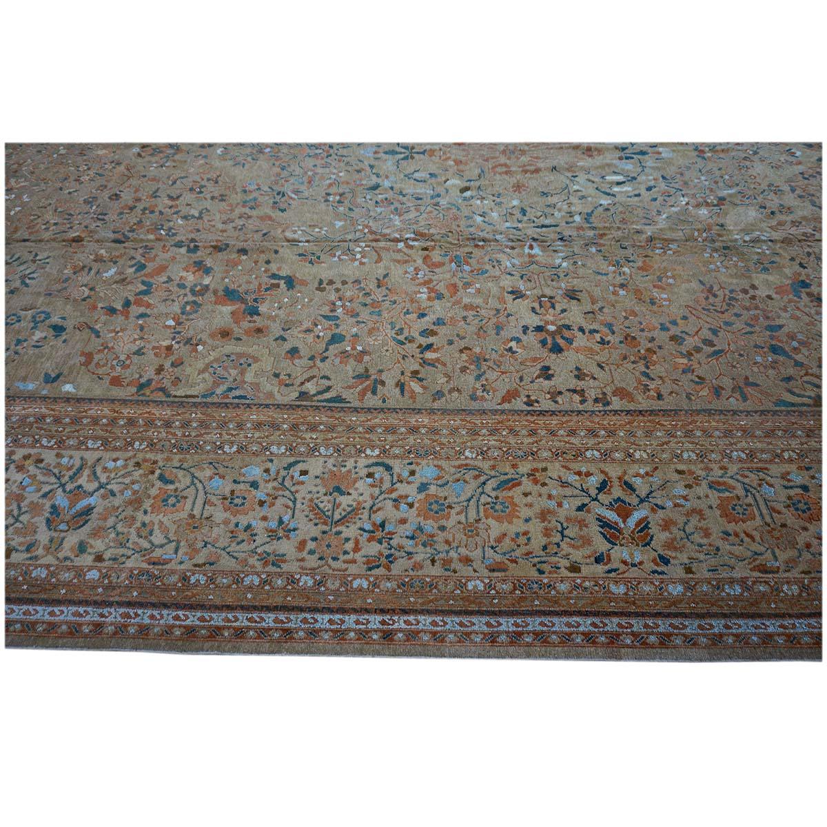 1870s Antique Persian Ziegler Sultanabad 15x21 Tan, Rust, & Light Blue Area Rug For Sale 4