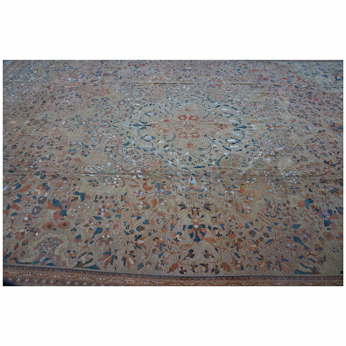 1870s Antique Persian Ziegler Sultanabad 15x21 Tan, Rust, & Light Blue Area Rug For Sale 5