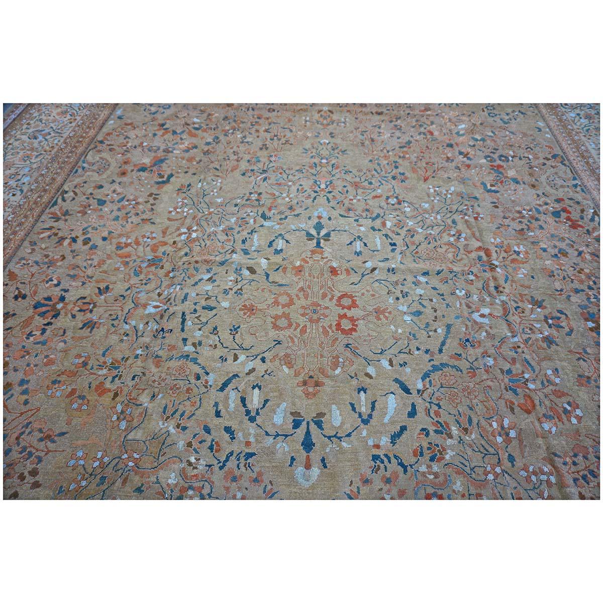 1870s Antique Persian Ziegler Sultanabad 15x21 Tan, Rust, & Light Blue Area Rug For Sale 7