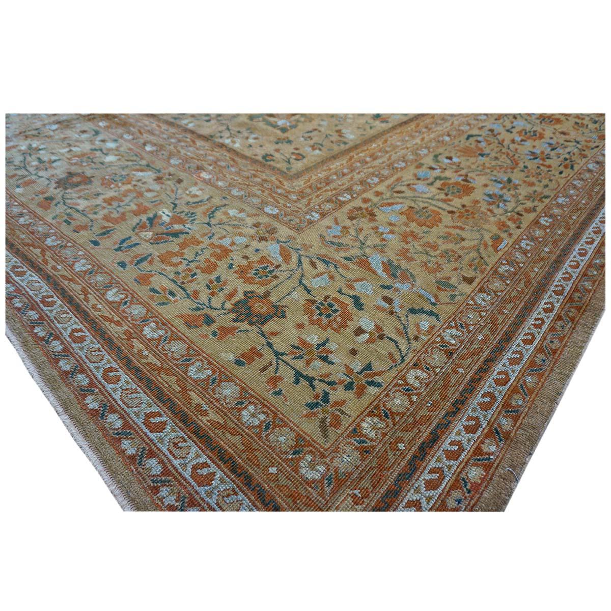 1870s Antique Persian Ziegler Sultanabad 15x21 Tan, Rust, & Light Blue Area Rug For Sale 11