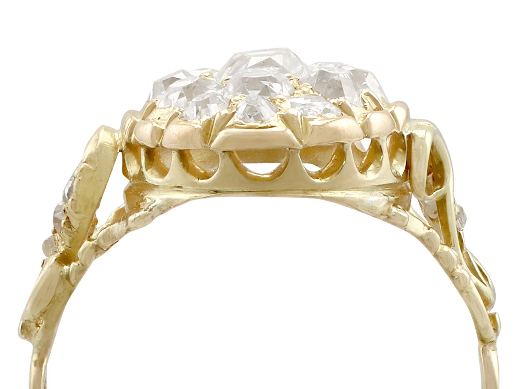 An impressive antique Victorian 1.51 carat diamond and 18 karat yellow gold marquise shaped dress ring; part of our diverse antique jewellery and estate jewelry collections.

This fine and impressive antique Victorian diamond ring has been crafted