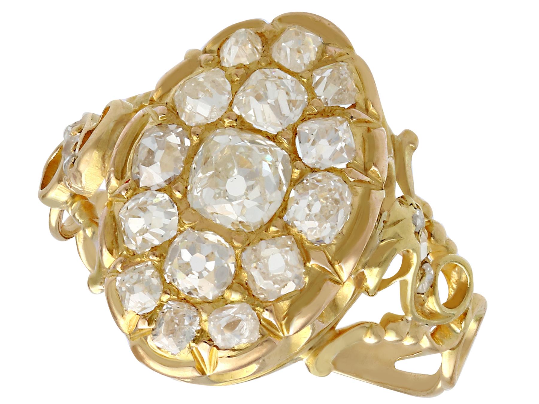 An impressive antique Victorian 1.51 carat diamond and 18 karat yellow gold marquise shaped dress ring; part of our diverse antique jewelry and estate jewelry collections.

This fine and impressive antique Victorian diamond ring has been crafted in