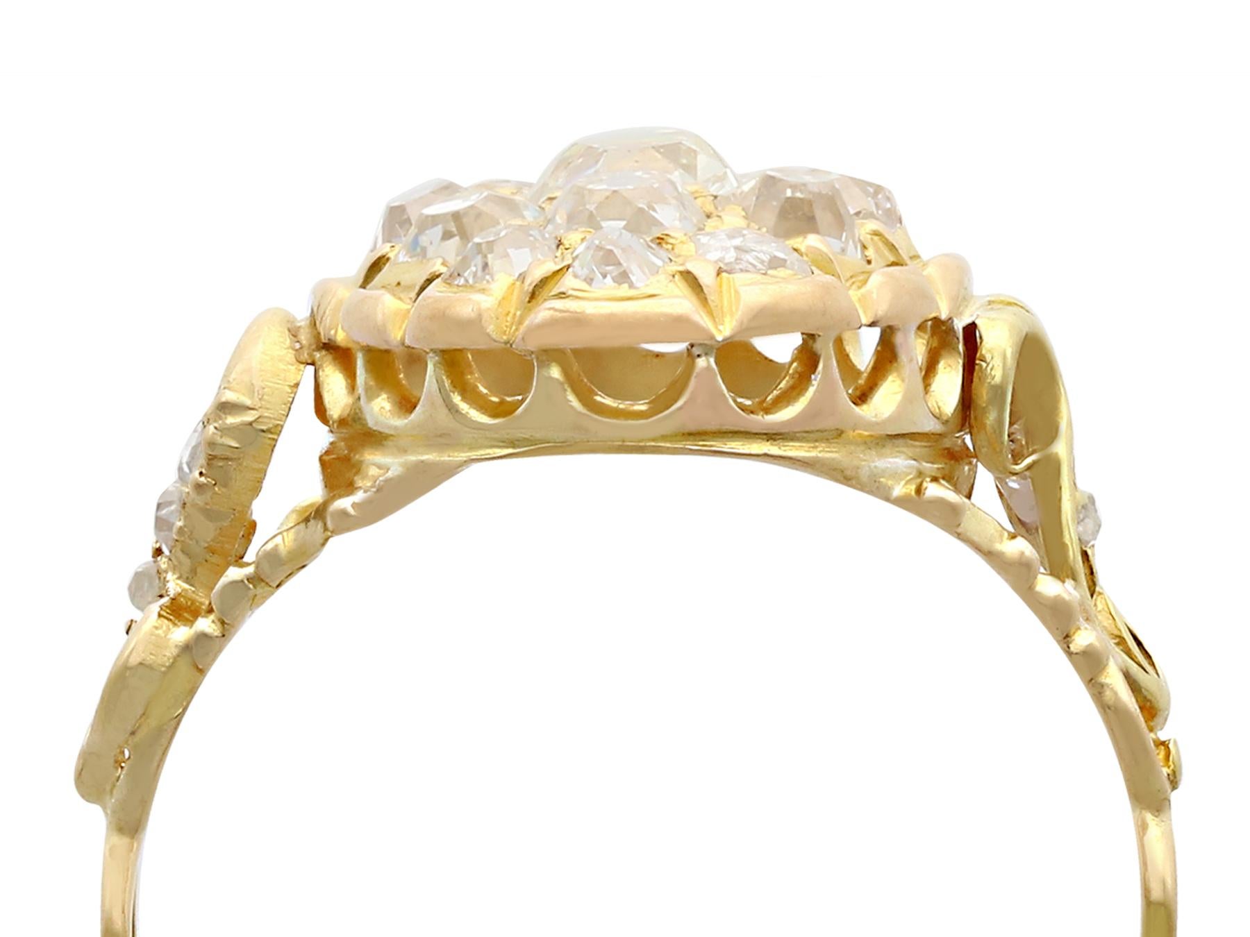 Old European Cut 1870s Antique Victorian 1.51 Carat Diamond and Yellow Gold Cocktail Ring
