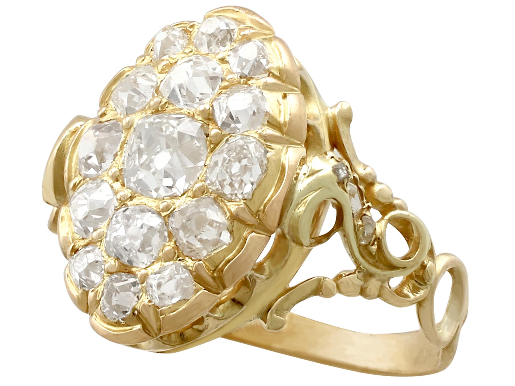 Women's or Men's 1870s Antique Victorian 1.51 Carat Diamond and Yellow Gold Cocktail Ring