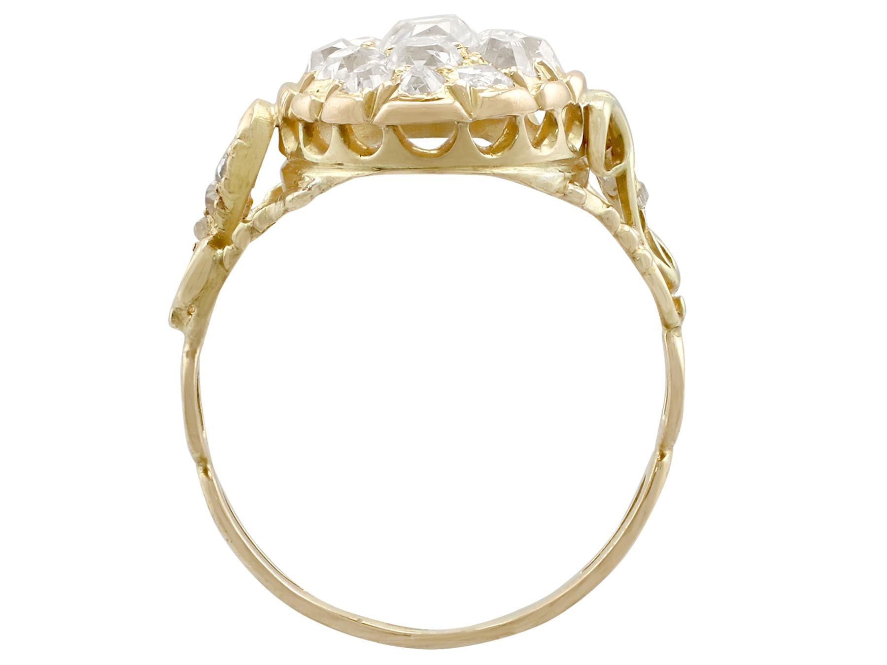 1870s Antique Victorian 1.51 Carat Diamond and Yellow Gold Cocktail Ring 1