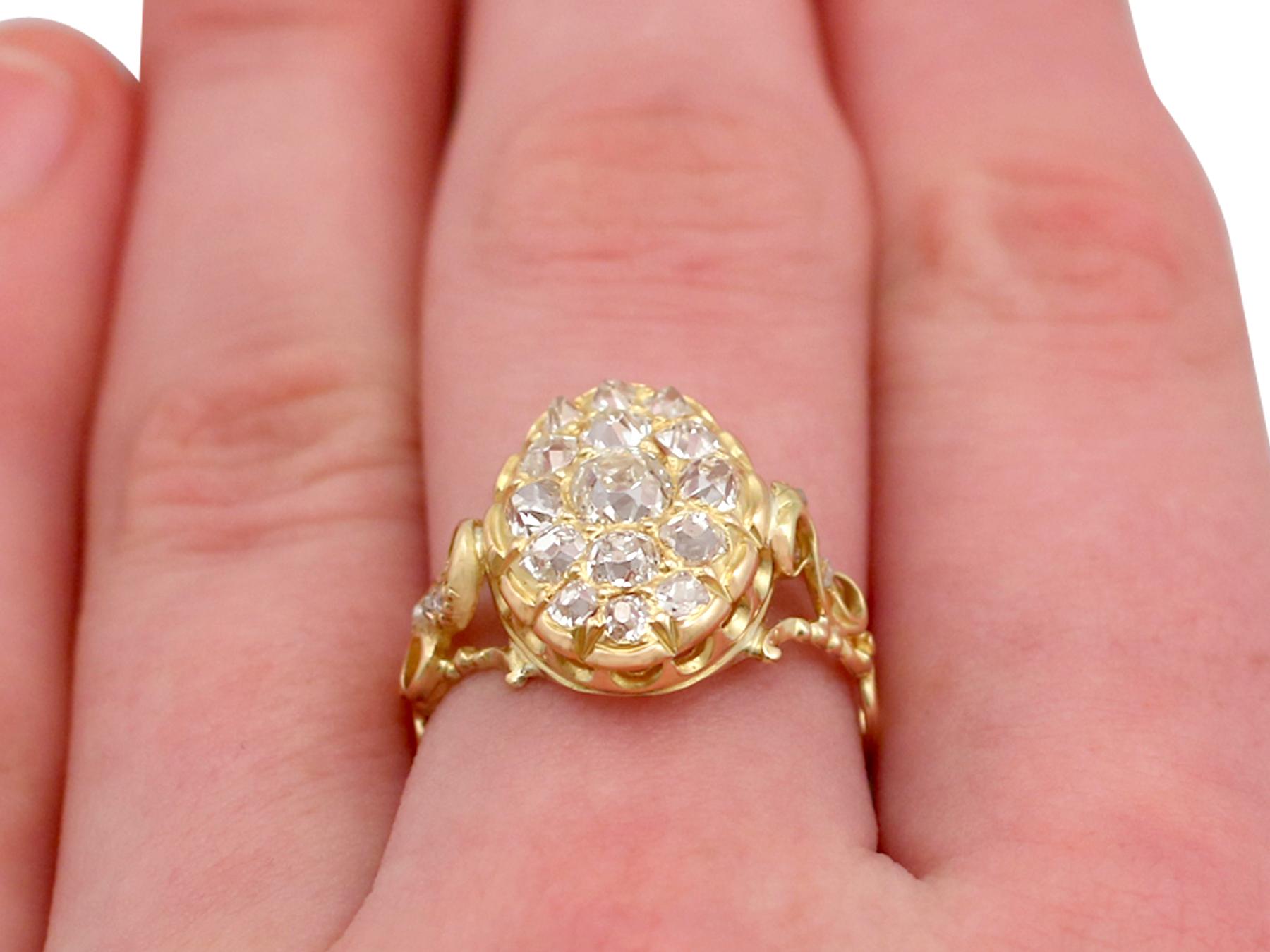 1870s Antique Victorian 1.51 Carat Diamond and Yellow Gold Cocktail Ring 5