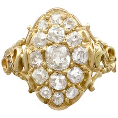 1870s Antique Victorian 1.51 Carat Diamond and Yellow Gold Cocktail Ring
