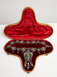 1870s Austro-Hungarian Emerald Garnet Opal Enamel Silver Necklace