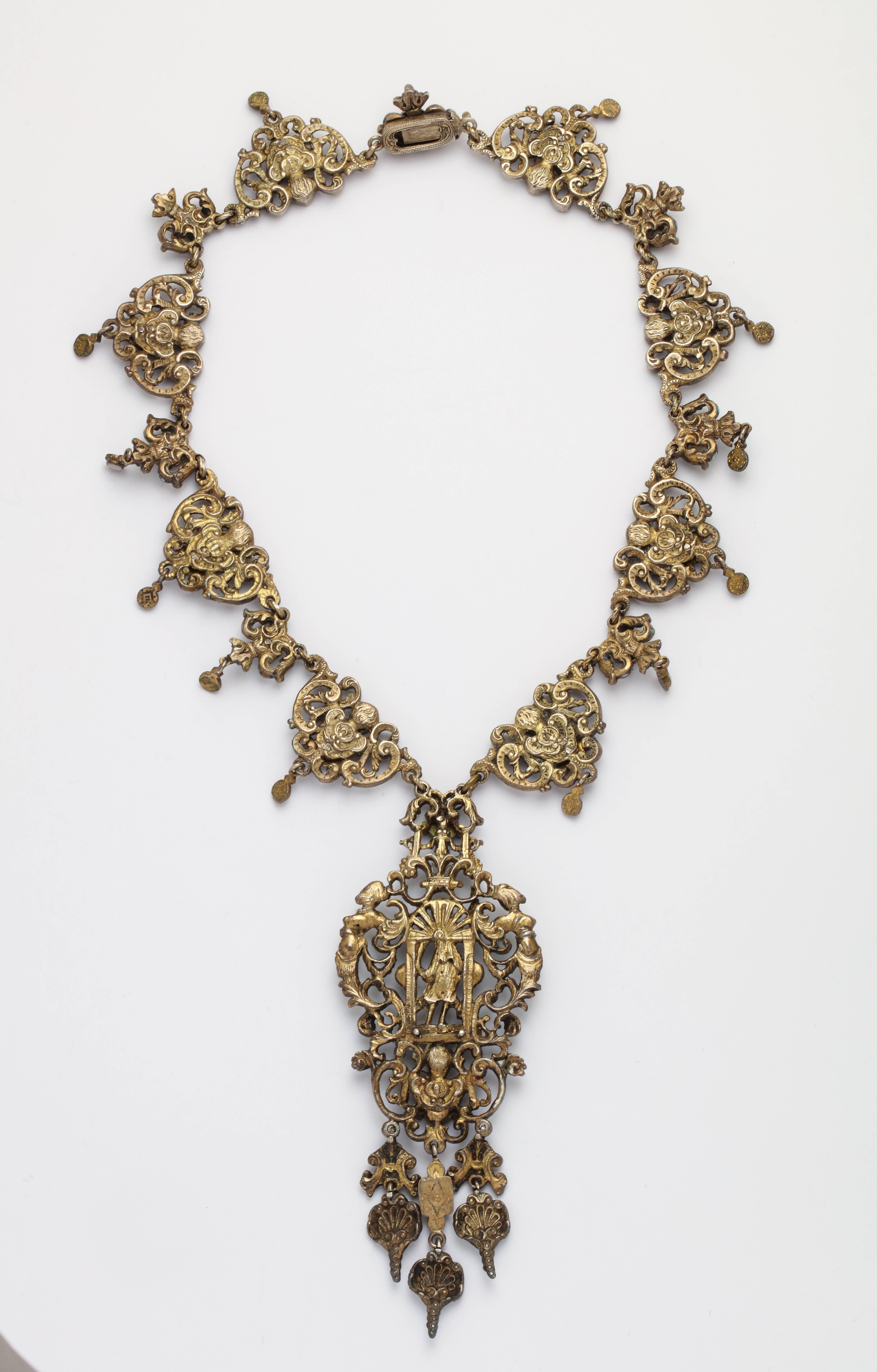 1870er Jahre österreichisch-ungarische Smaragd-Granat-Opal-Emaille-Silber-Halskette im Angebot 2