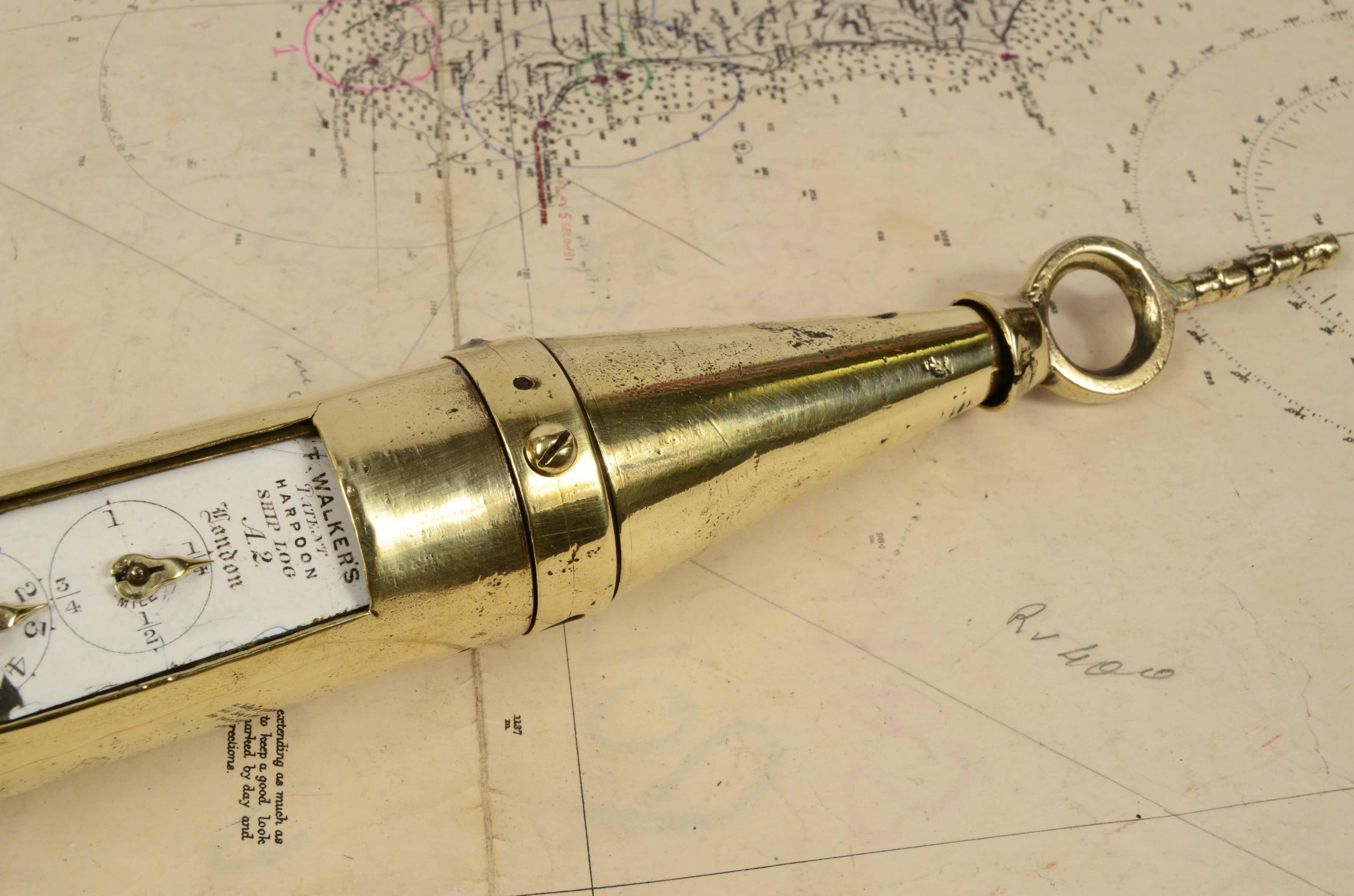 1870s Brass Ship Log Walker's Harpoon Antique Marine Navigation