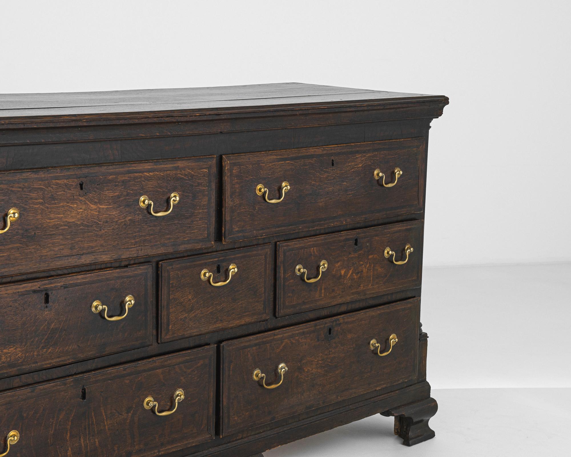 Brass 1870s British Wooden Chest of Drawers