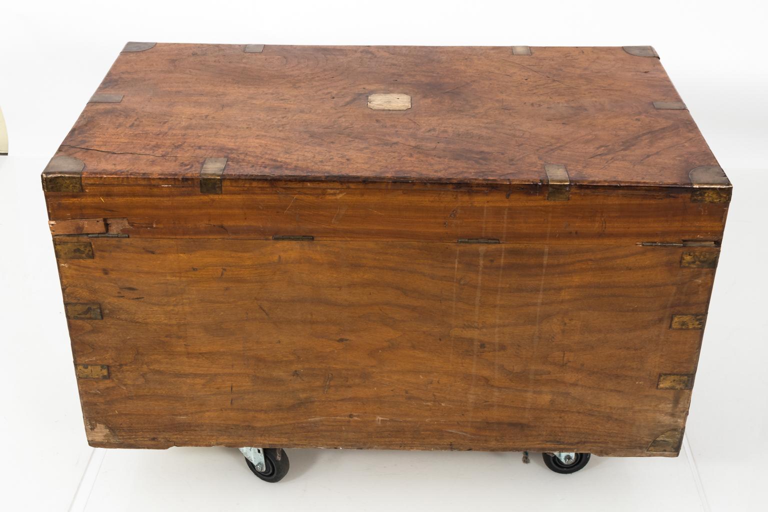 1870s Camphor Wood and Brass Military Campaign Trunk In Good Condition In Stamford, CT