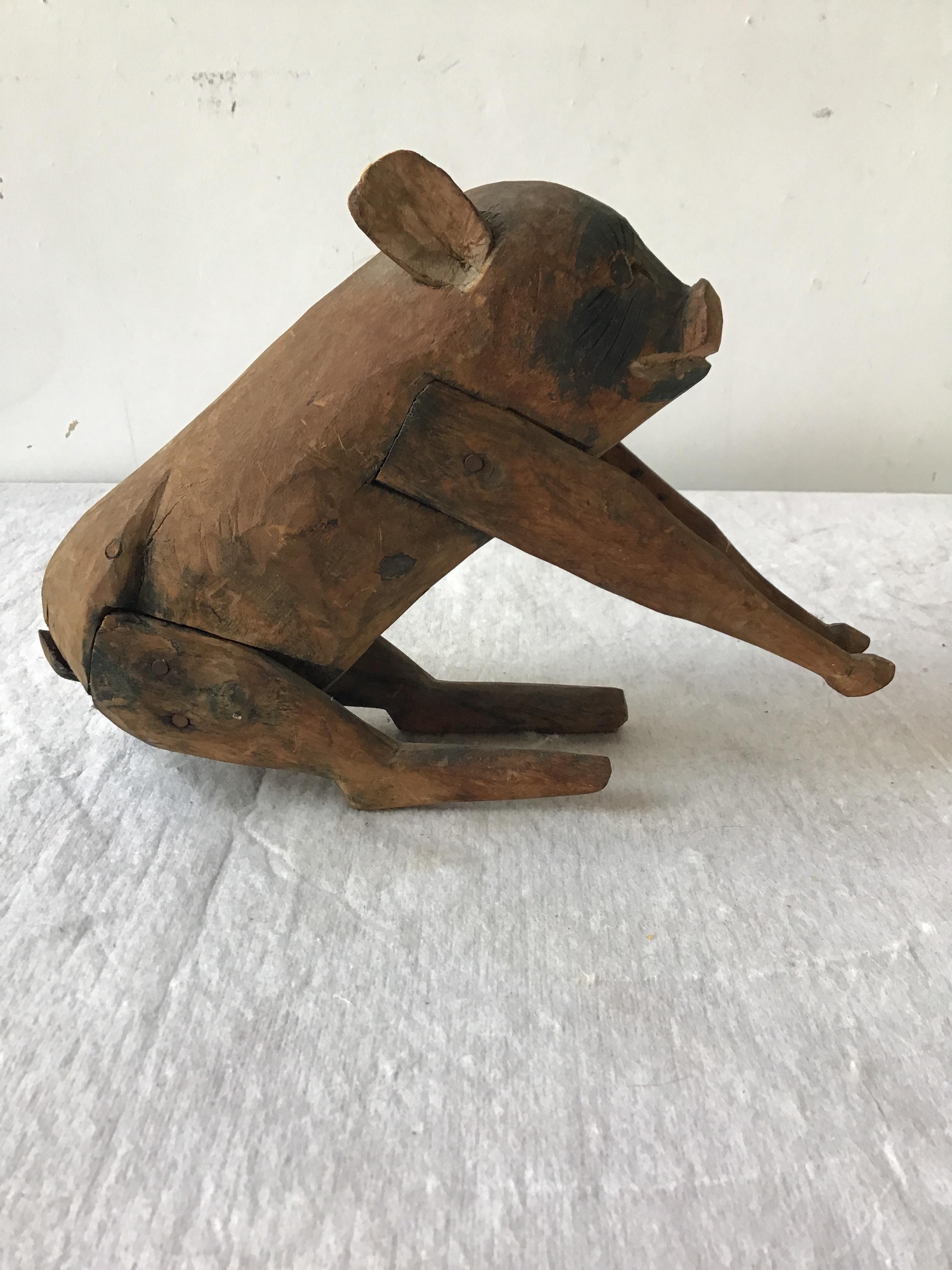 Late 19th Century 1870s Carved Wood Pig