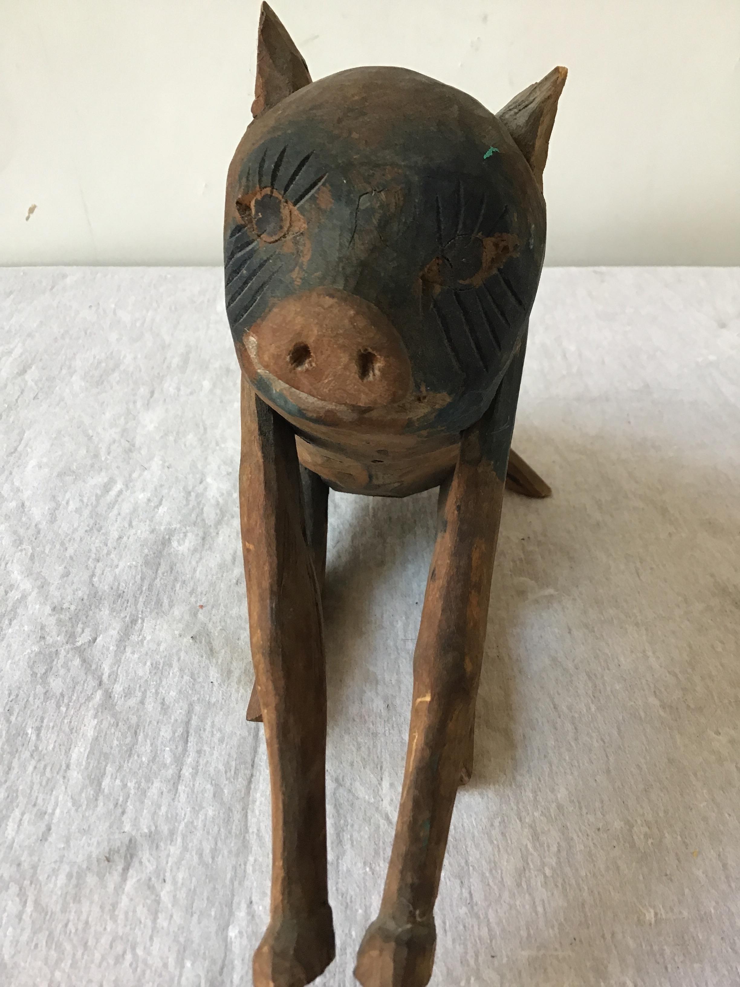 1870s Carved Wood Pig 1