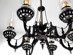 1870s Cast Iron Six-Arm Oil Chandelier