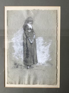 1870s Charcoal Drawing of English Girl