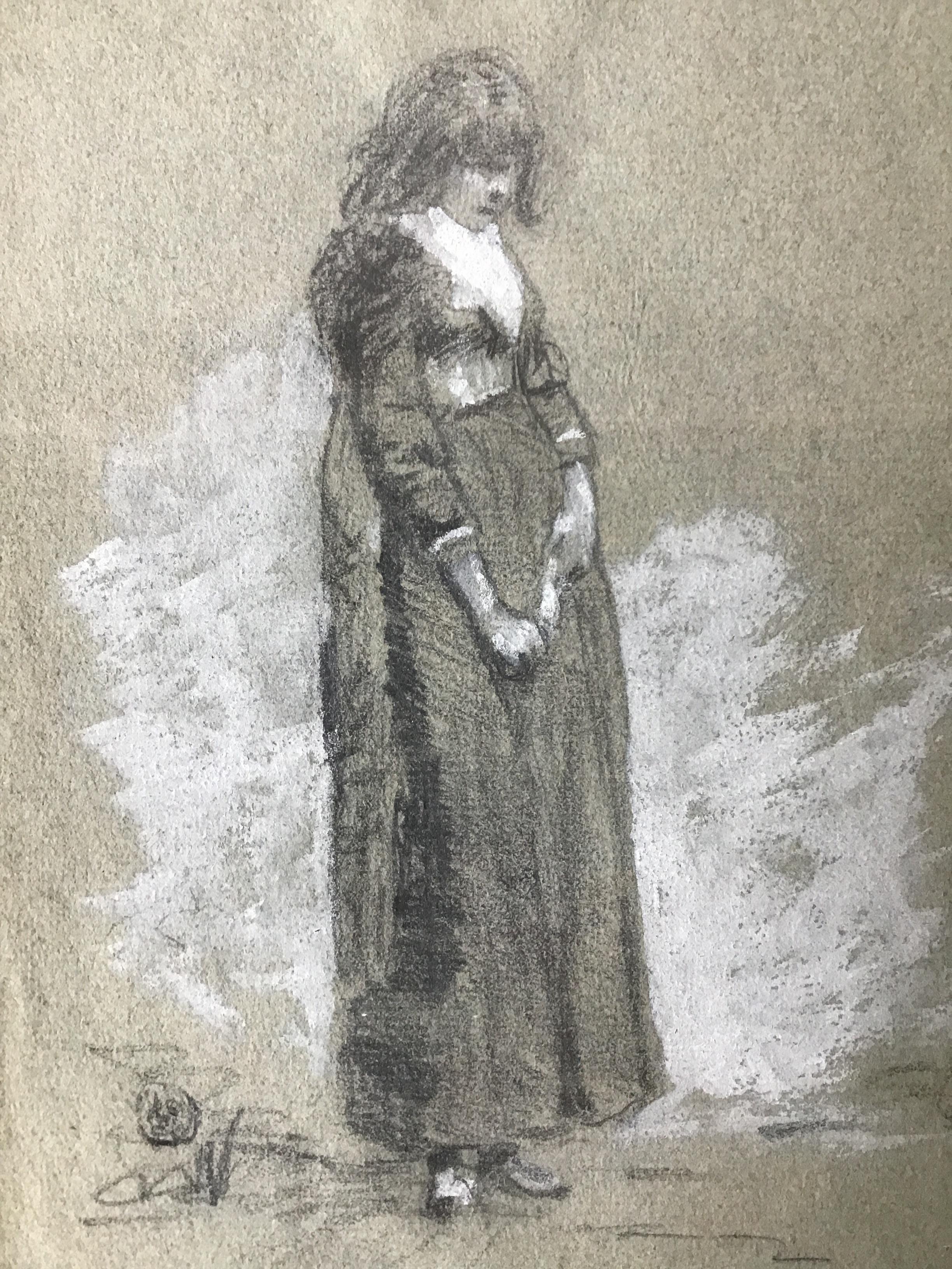 1870s Charcoal Drawing of English Girl In Good Condition For Sale In Tarrytown, NY
