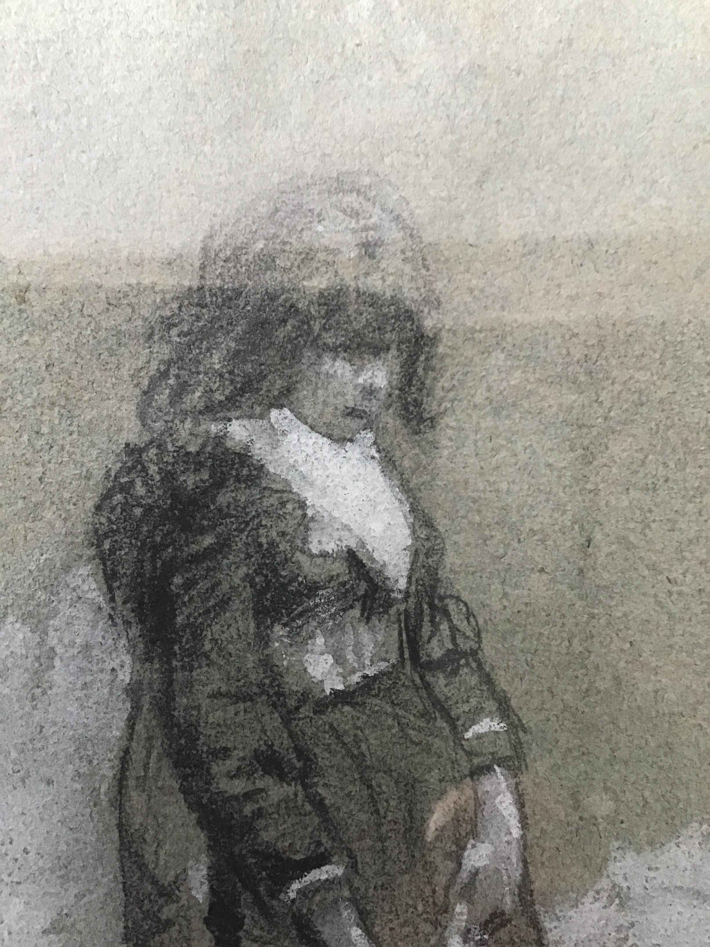 Late 19th Century 1870s Charcoal Drawing of English Girl For Sale