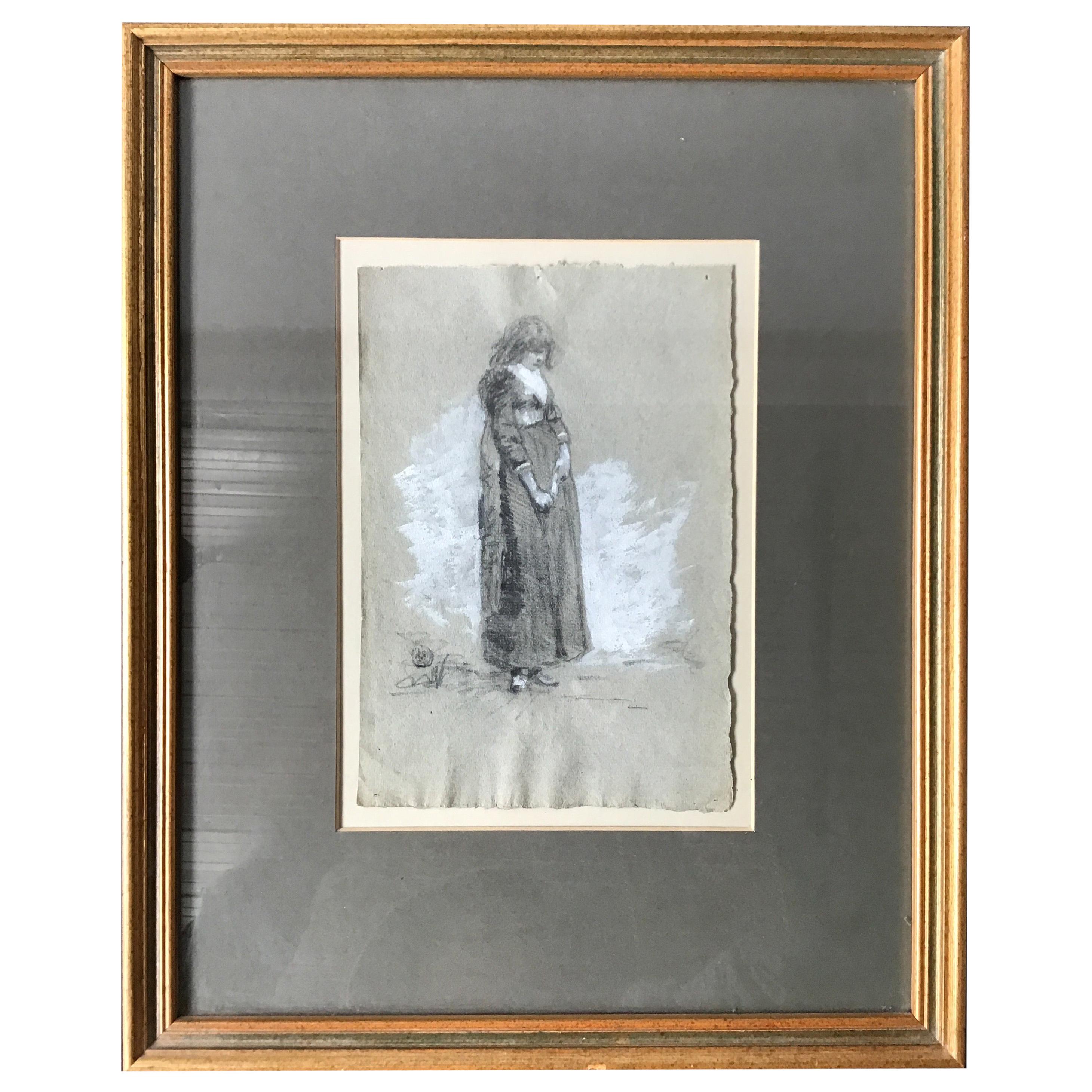 Dibujo a carboncillo de niña inglesa de la década de 1870