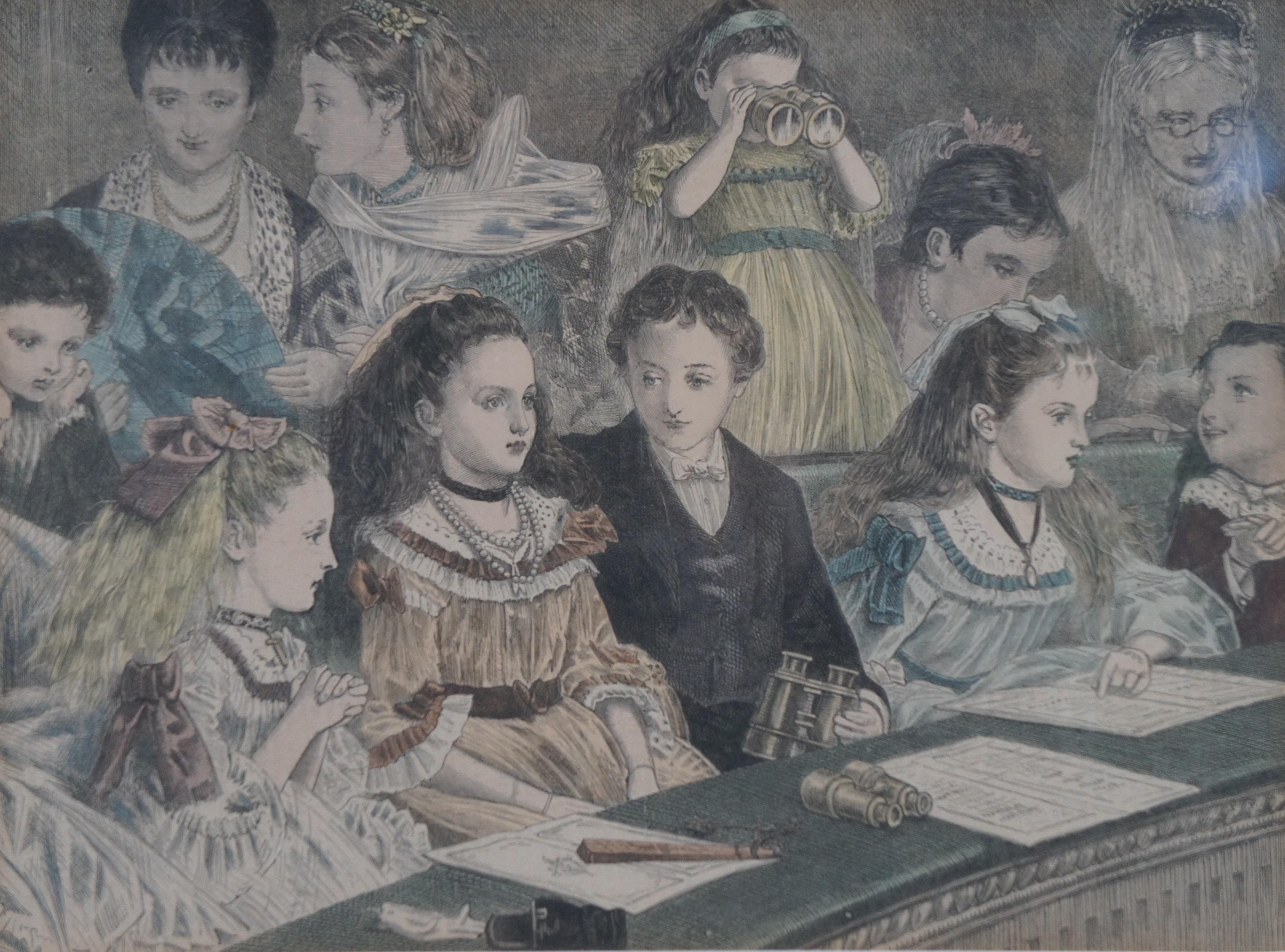 Gravure colorée à la main « Pantomime au jardin de Covent » pour enfants des années 1870 en vente 1