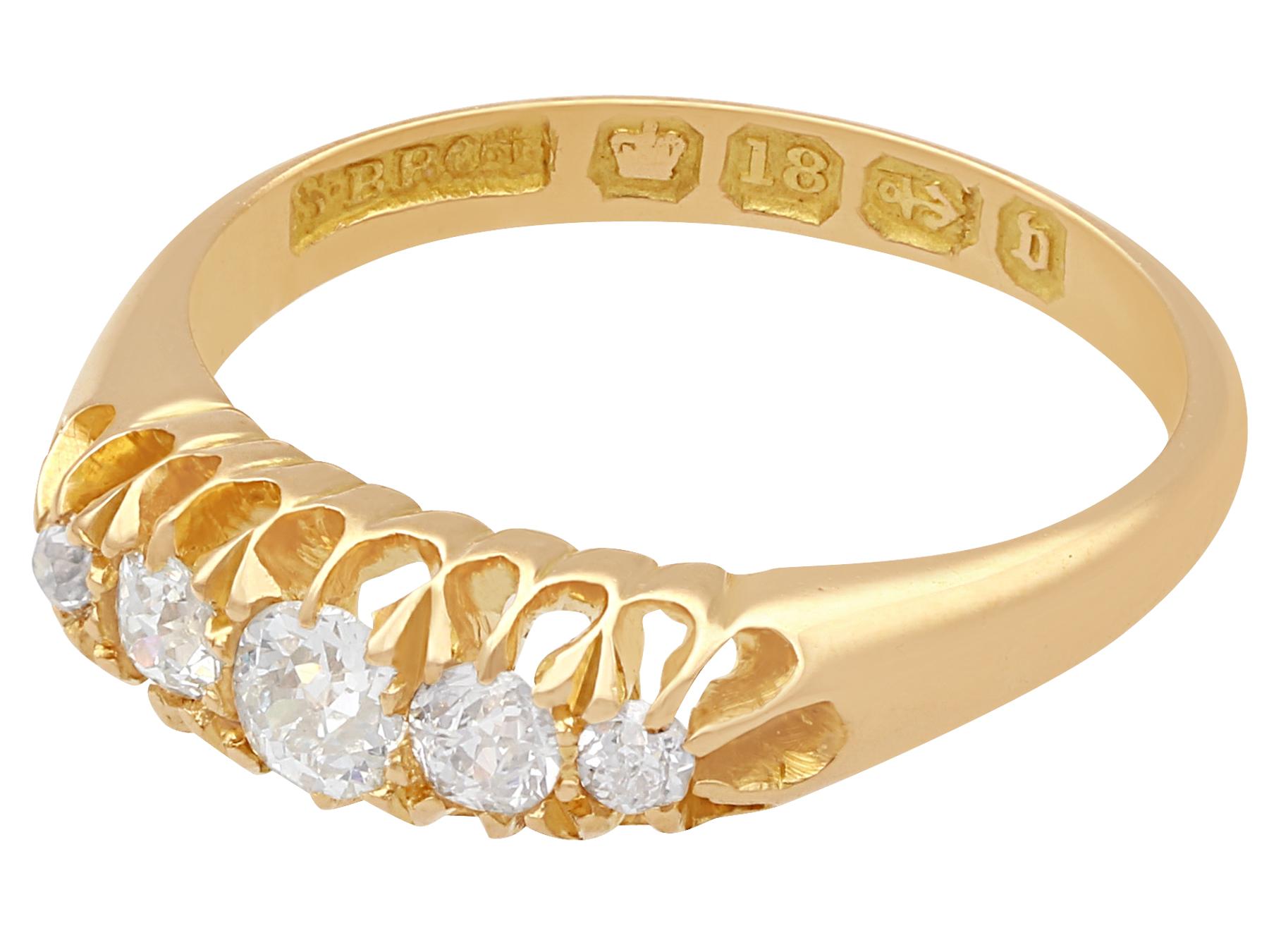 1870er Jahre Verlobungsring aus Diamant und Gelbgold mit fünf Steinen (Viktorianisch) im Angebot