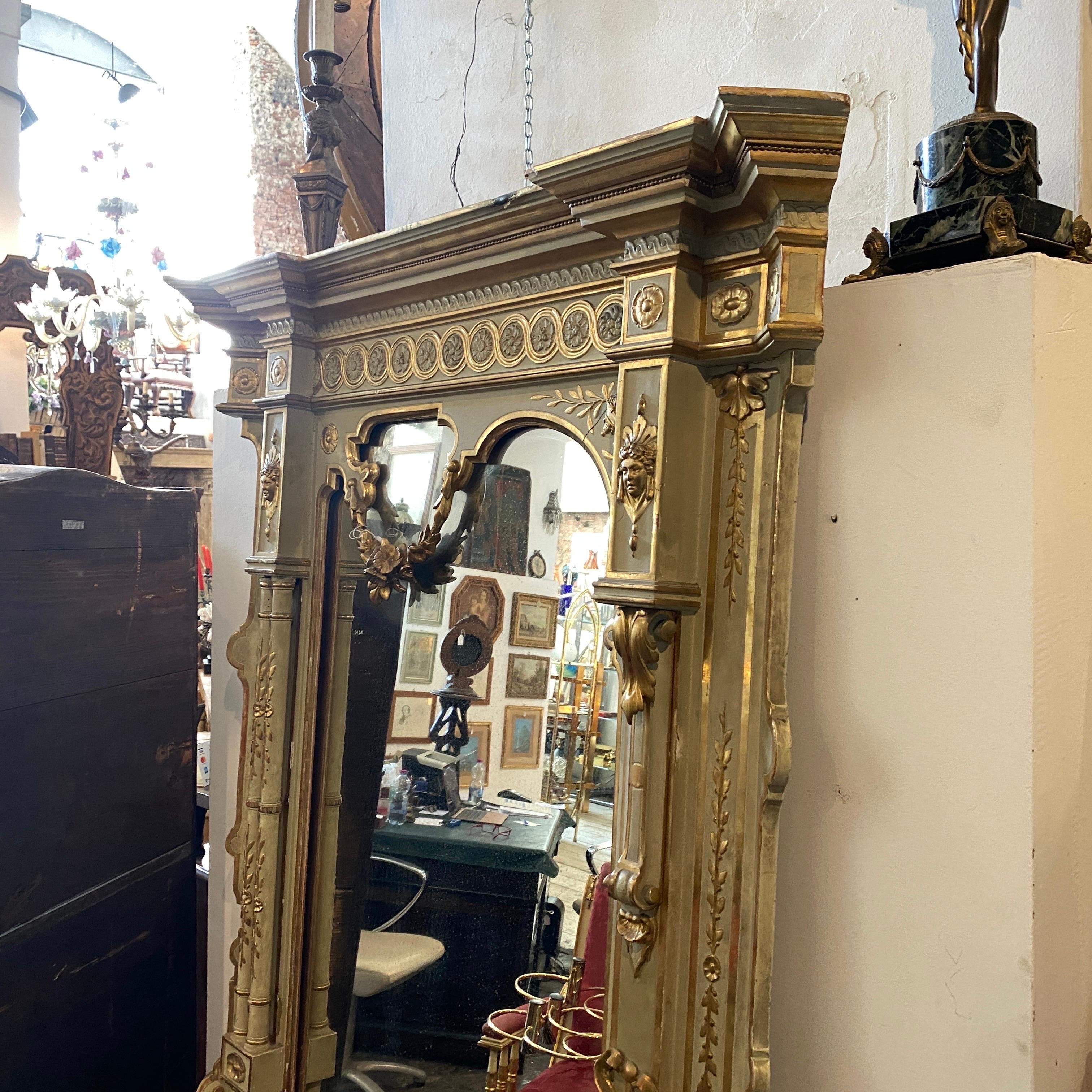 1870s Eclectic Lacquered and Gilded Wood Huge Sicilian Floor Mirror For Sale 8