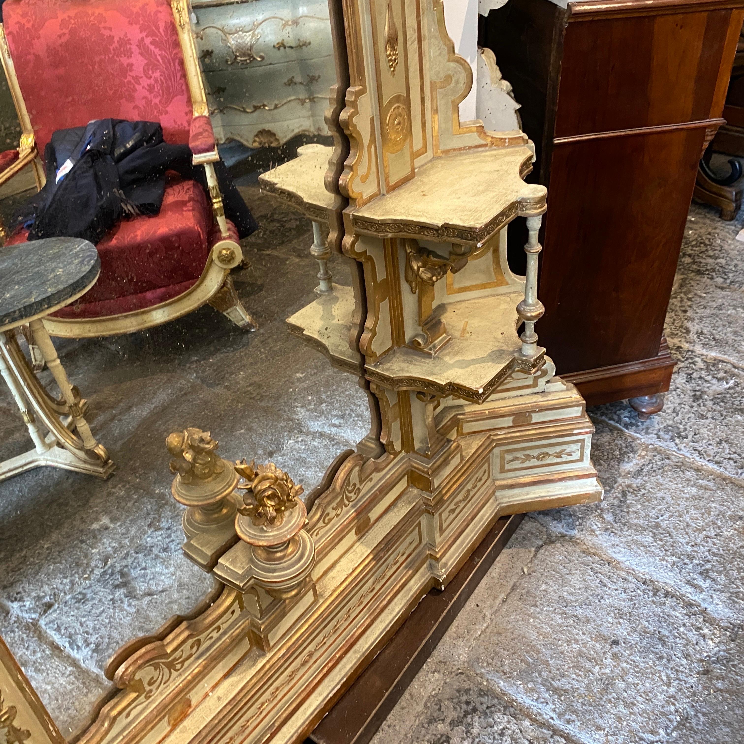 Hand-Crafted 1870s Eclectic Lacquered and Gilded Wood Huge Sicilian Floor Mirror For Sale