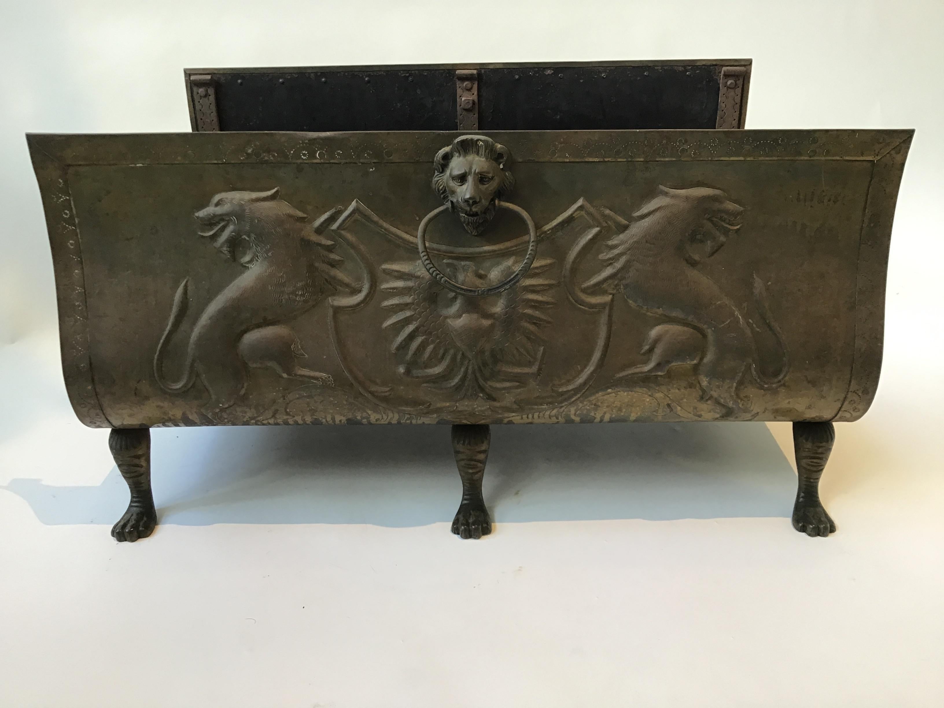1870s English Brass Large Log Holder For Fireplace 1