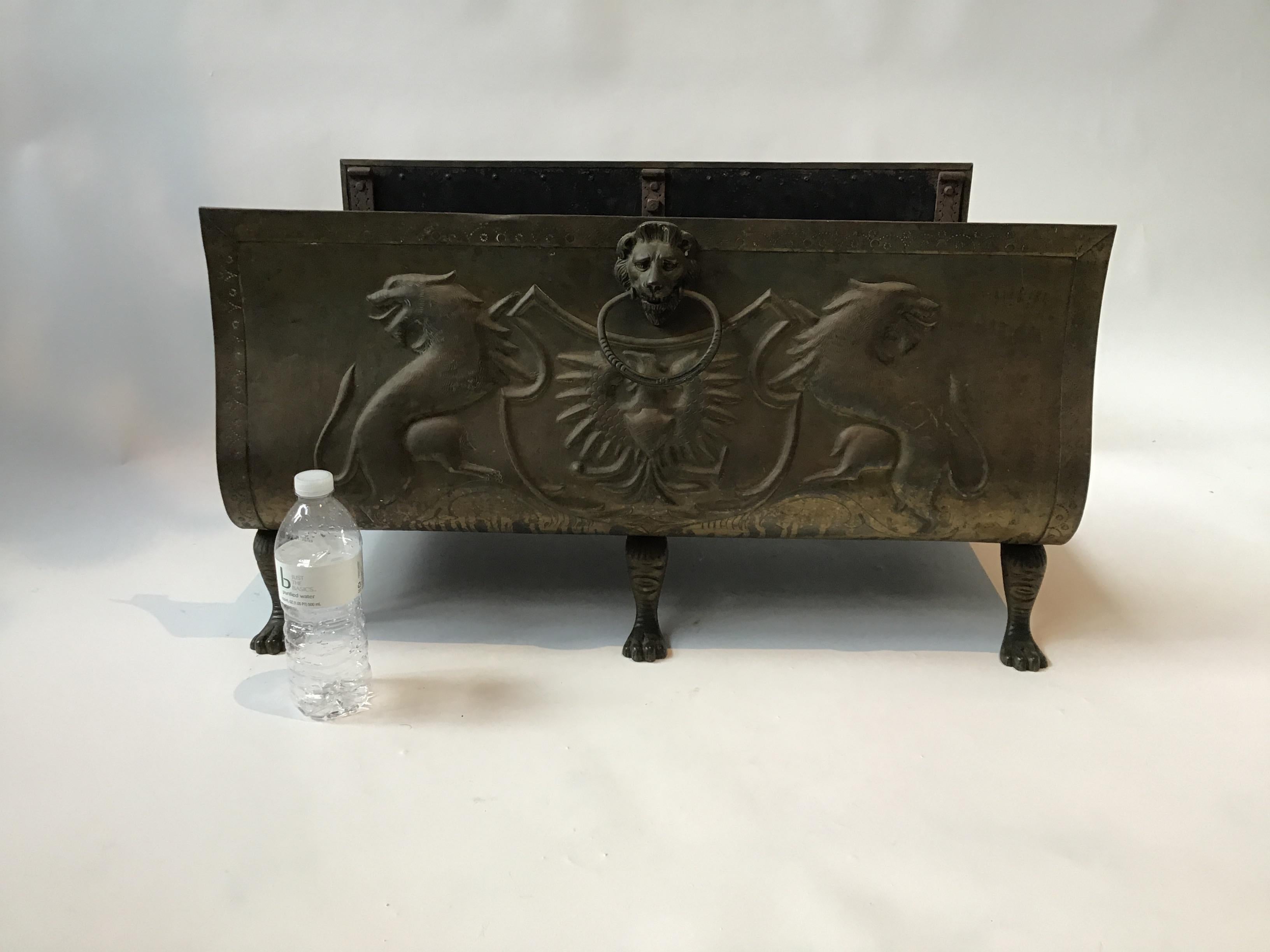 1870s English Brass Large Log Holder For Fireplace 5