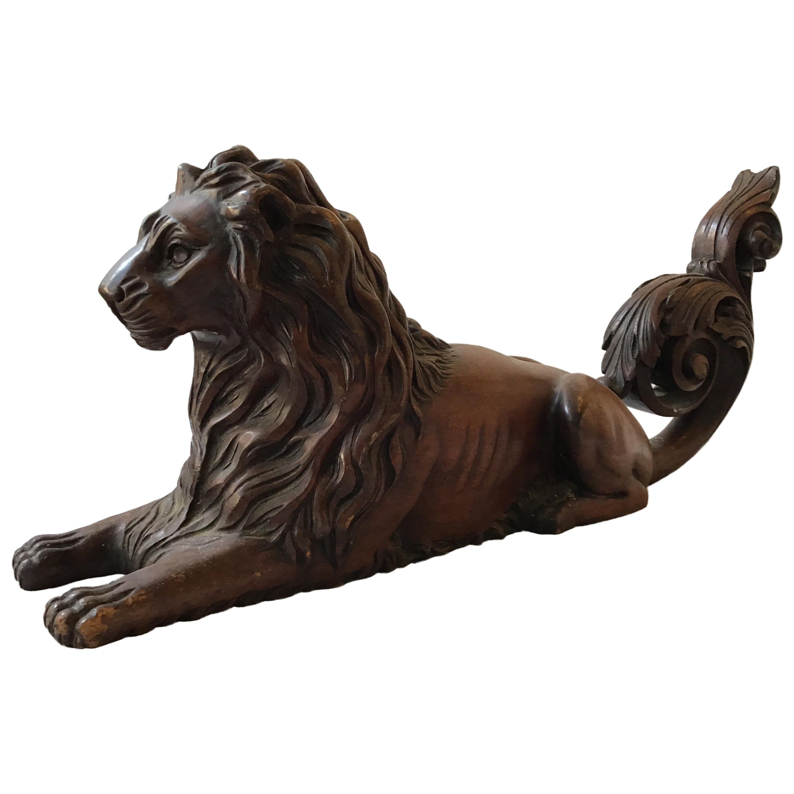 1870s English Carved Wood Lion