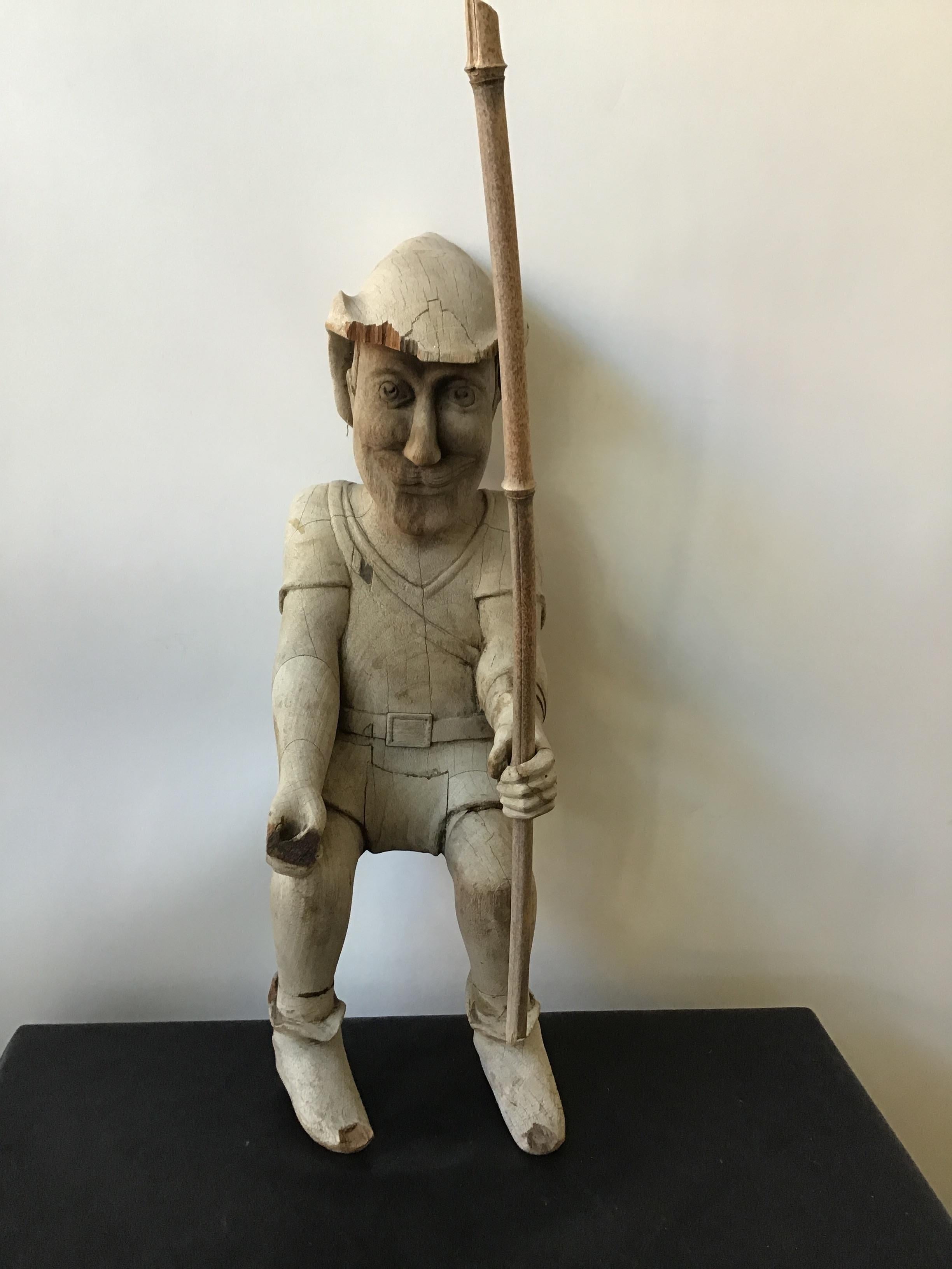 1870s English Carved Wood Robin Hood Figure In Good Condition For Sale In Tarrytown, NY
