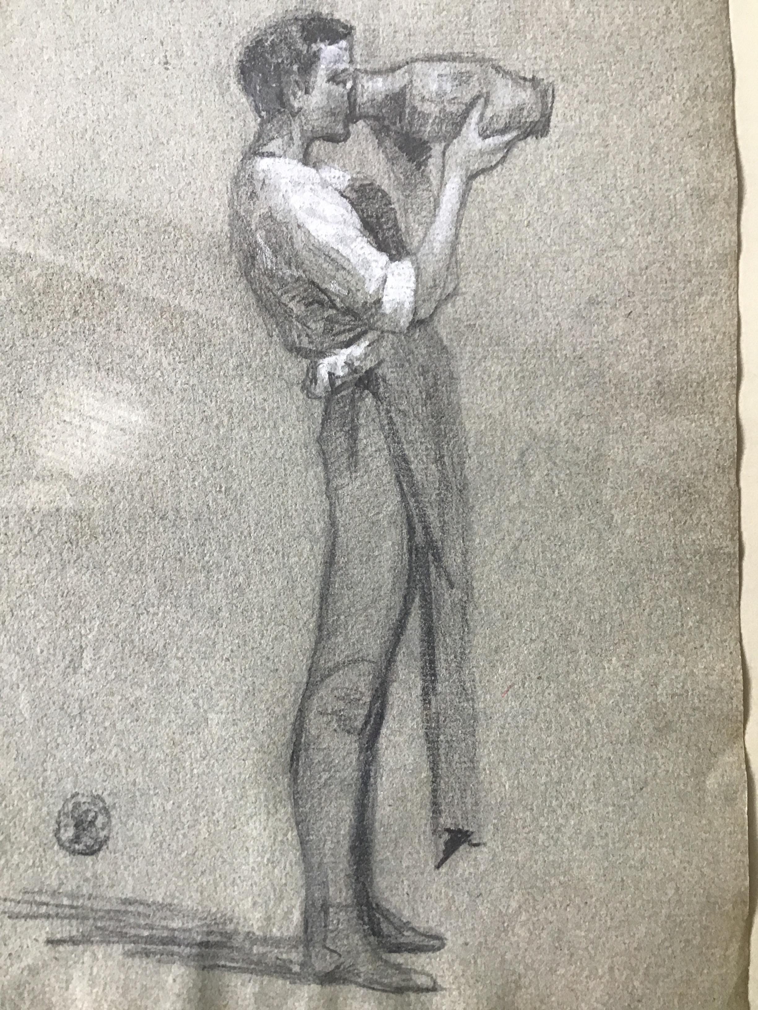 1870s English Charcoal Drawing of a Young Man In Good Condition In Tarrytown, NY