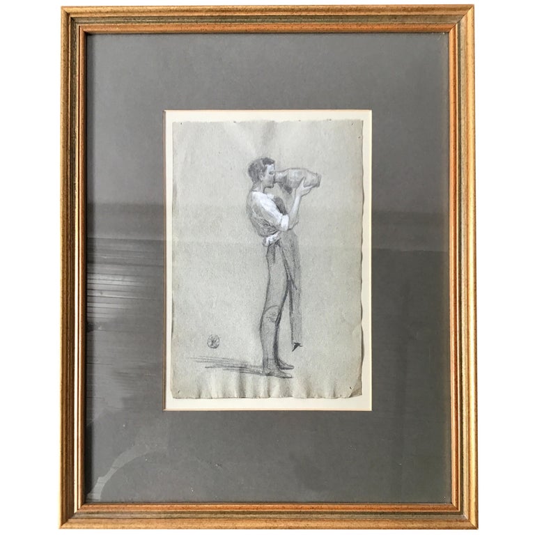 1870s English Charcoal Drawing Of A Young Man For Sale At 1stdibs