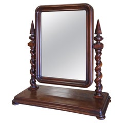 1870s English Empire Mahogany Gentleman’s Dressing Shaving Mirror Barley Twist