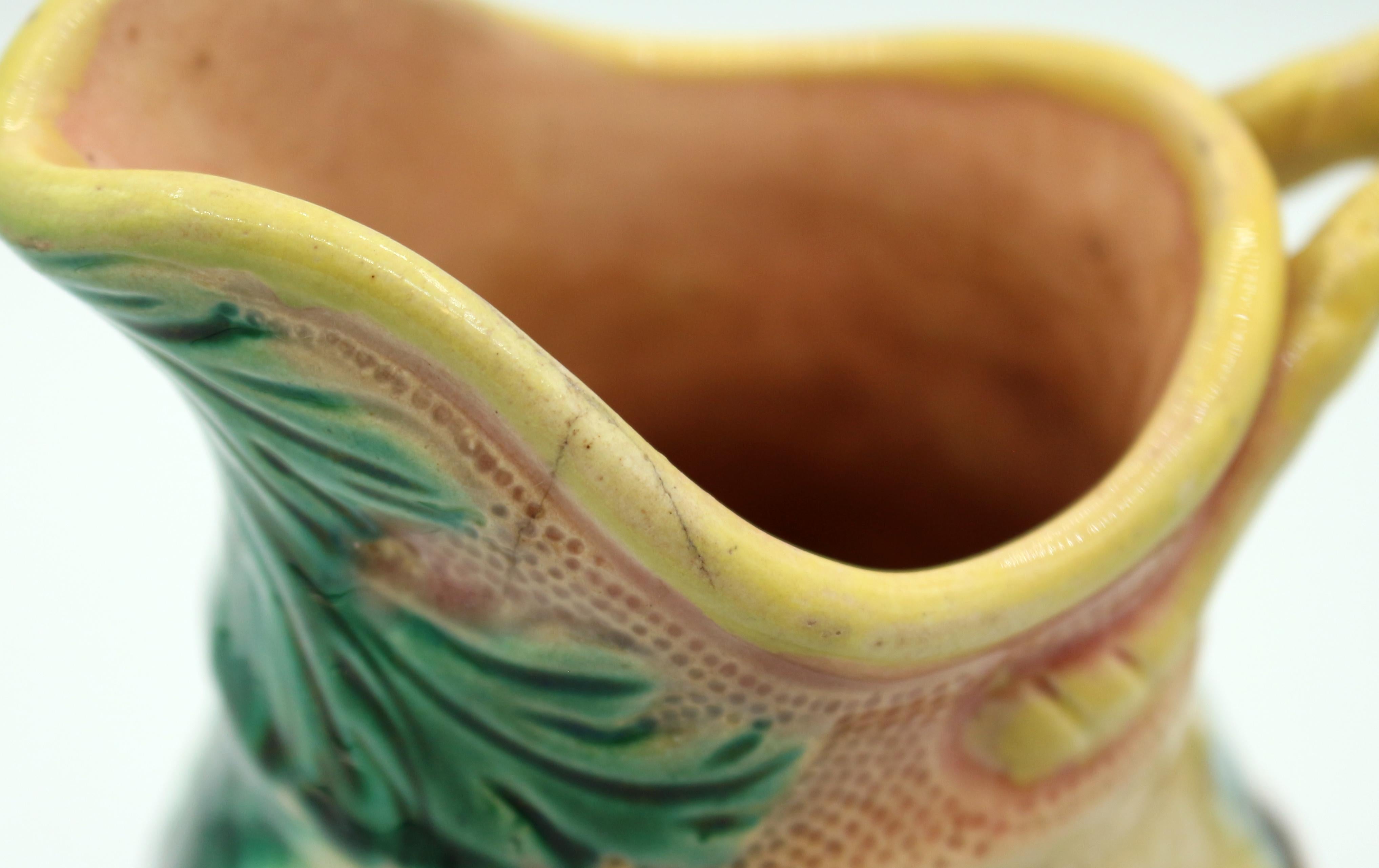1870s English Majolica Pitcher In Good Condition For Sale In Chapel Hill, NC