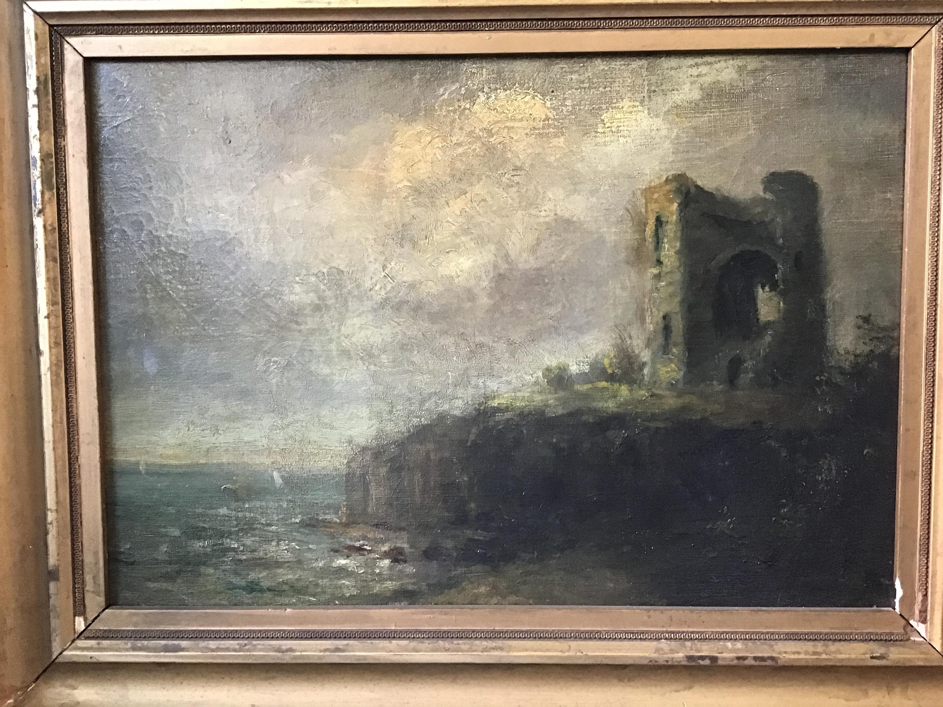 1870s European Castle Painting In Fair Condition In Tarrytown, NY