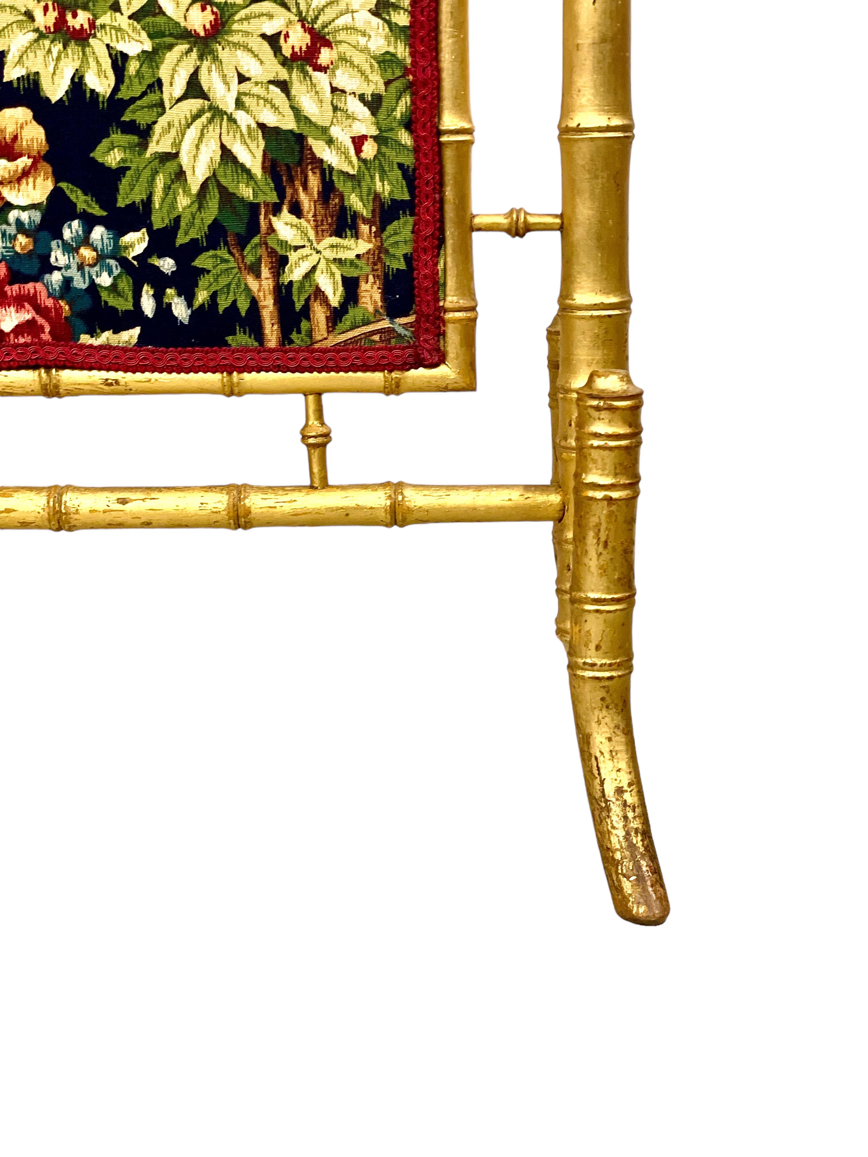 1870s Faux Bamboo Giltwood Firescreen with Tapestry Panels For Sale 5