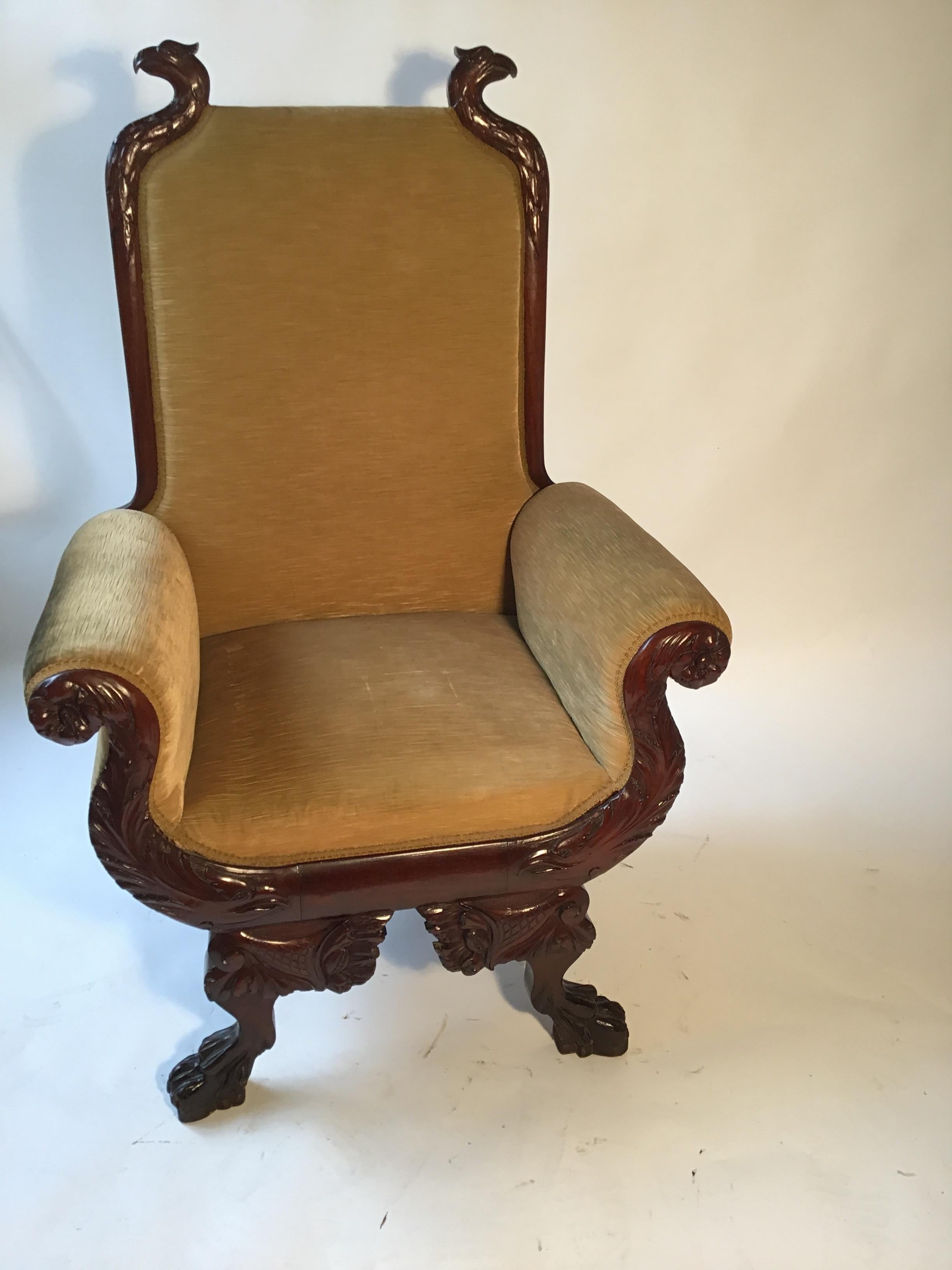 1870s Federal Carved Wood Eagle Throne Chair In Good Condition In Tarrytown, NY