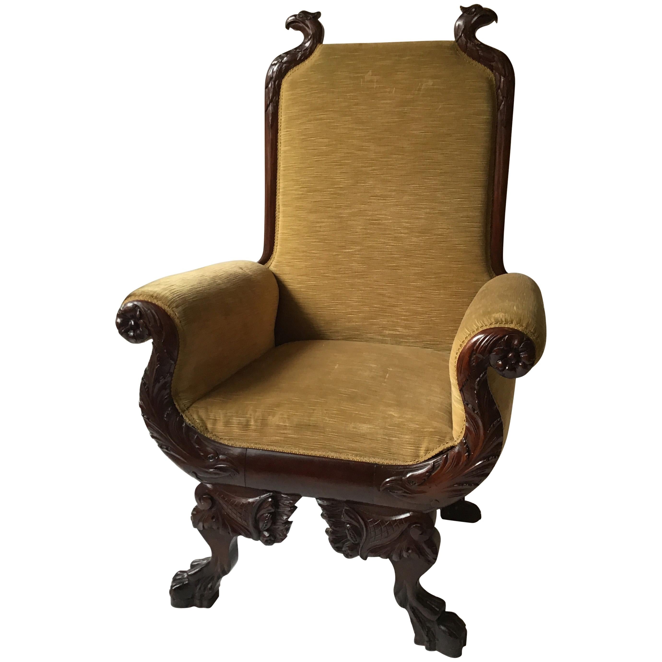 1870s Federal Carved Wood Eagle Throne Chair