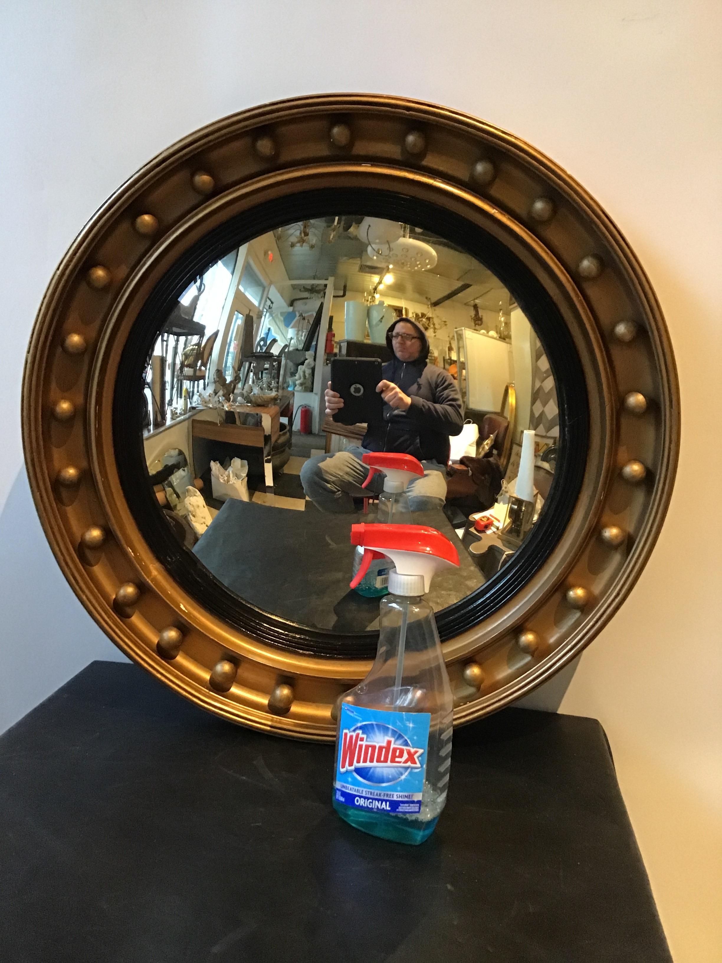 1870s federal circular convex mirror. Mirror is painted gold. This mirror can be shipped through UPS.