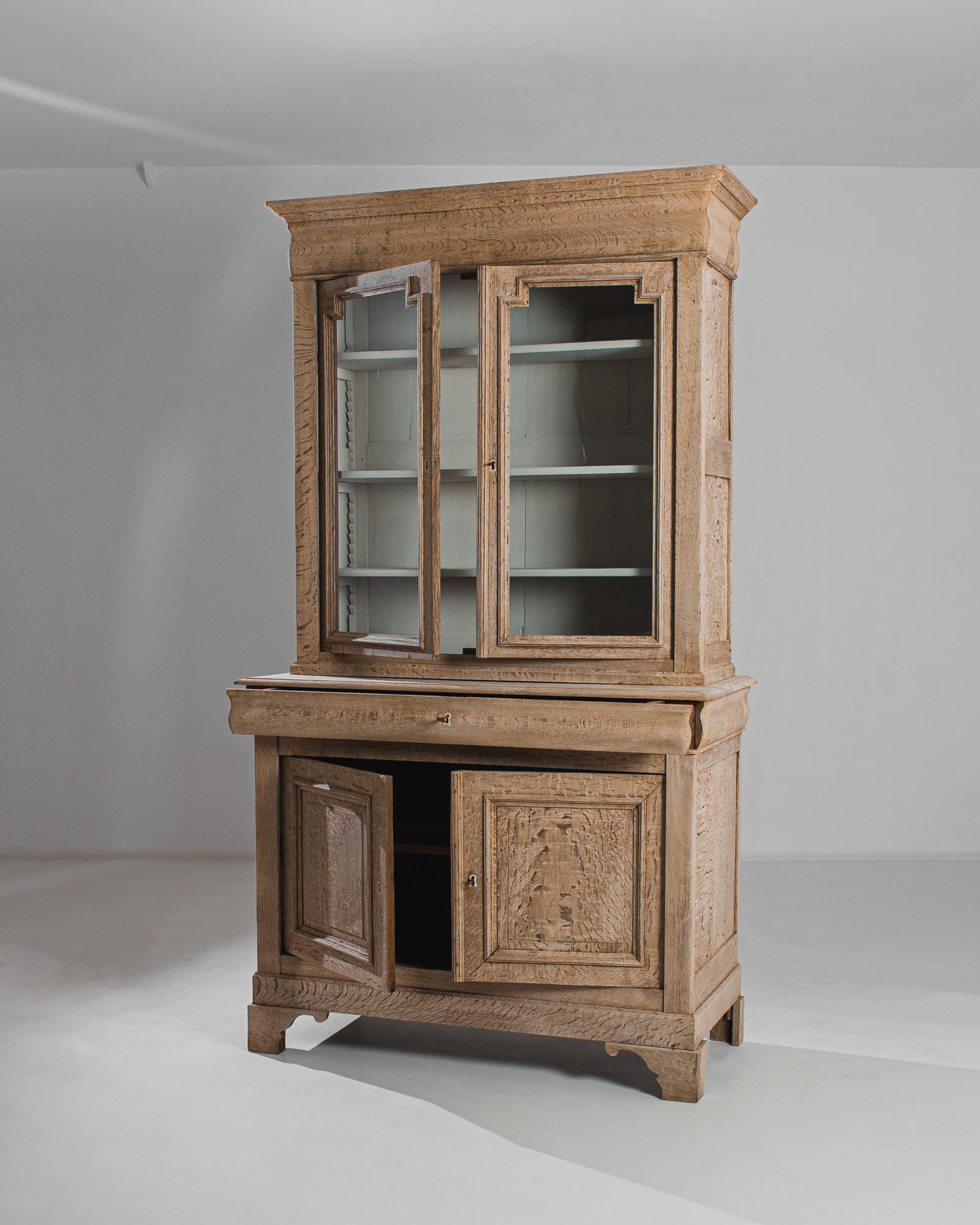 French Provincial 1870s French Bleached Oak Vitrine